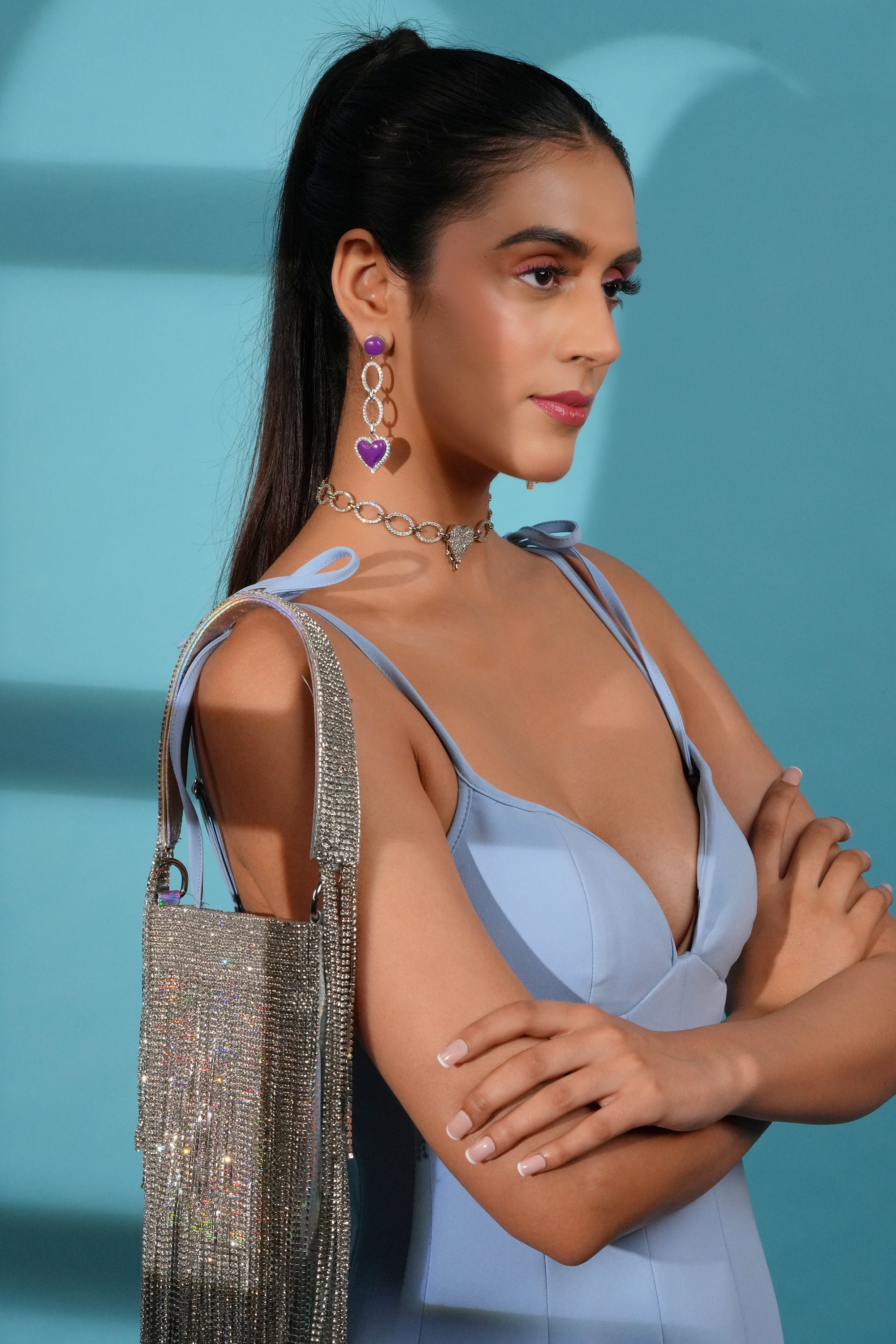 Lilac Heart Drop Earrings