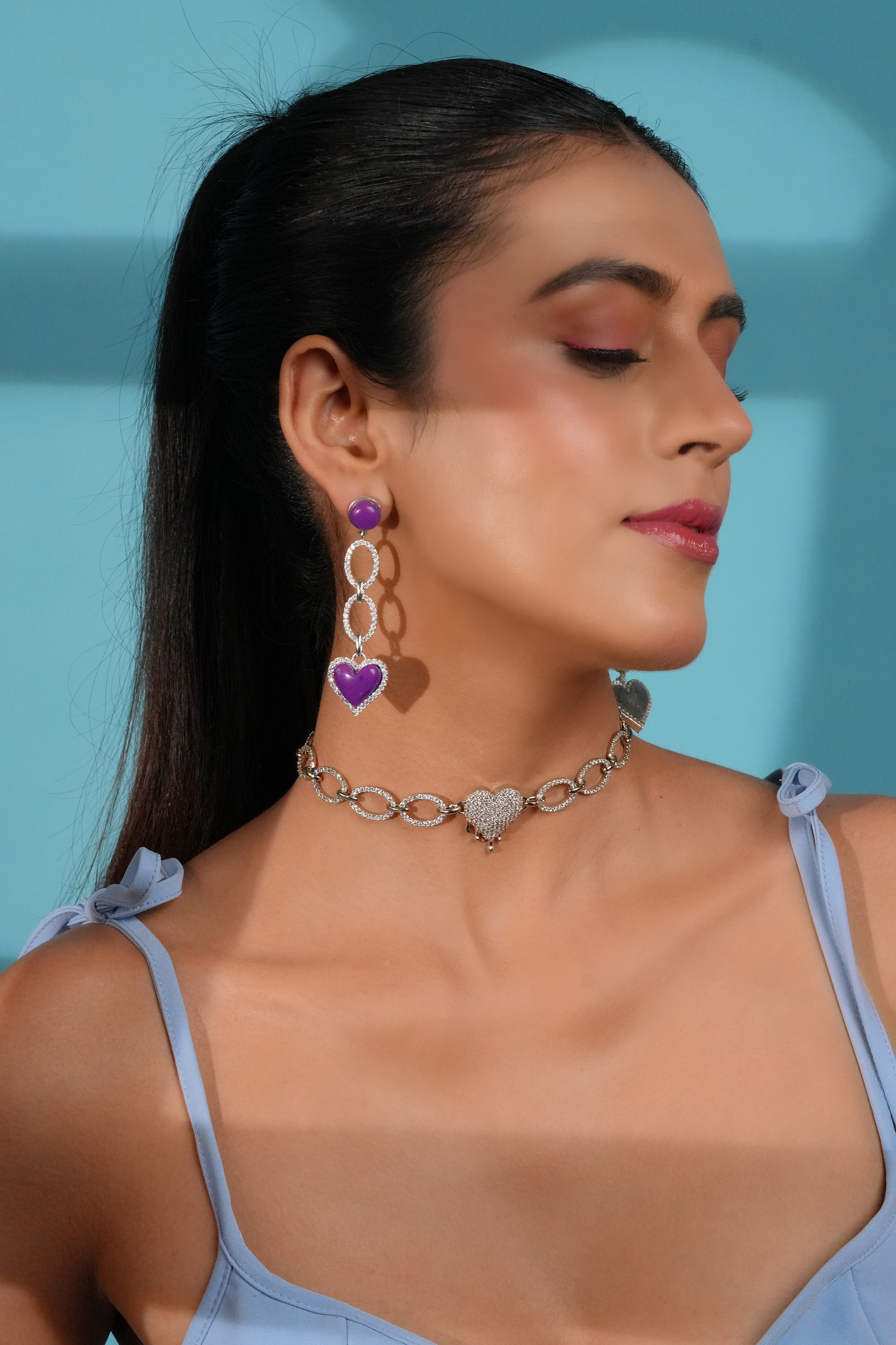 Lilac Heart Drop Earrings