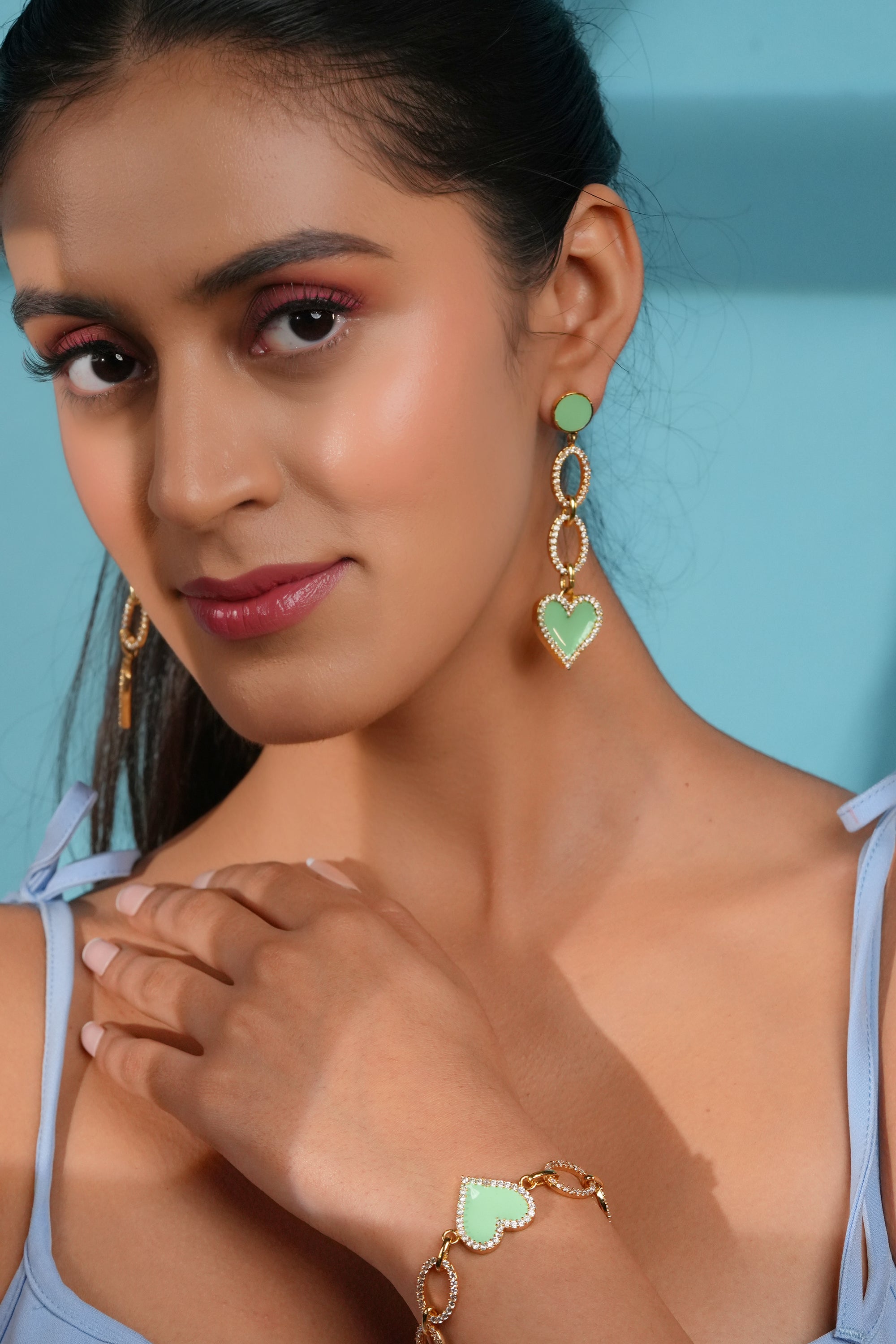Mint Heart Drop Earrings