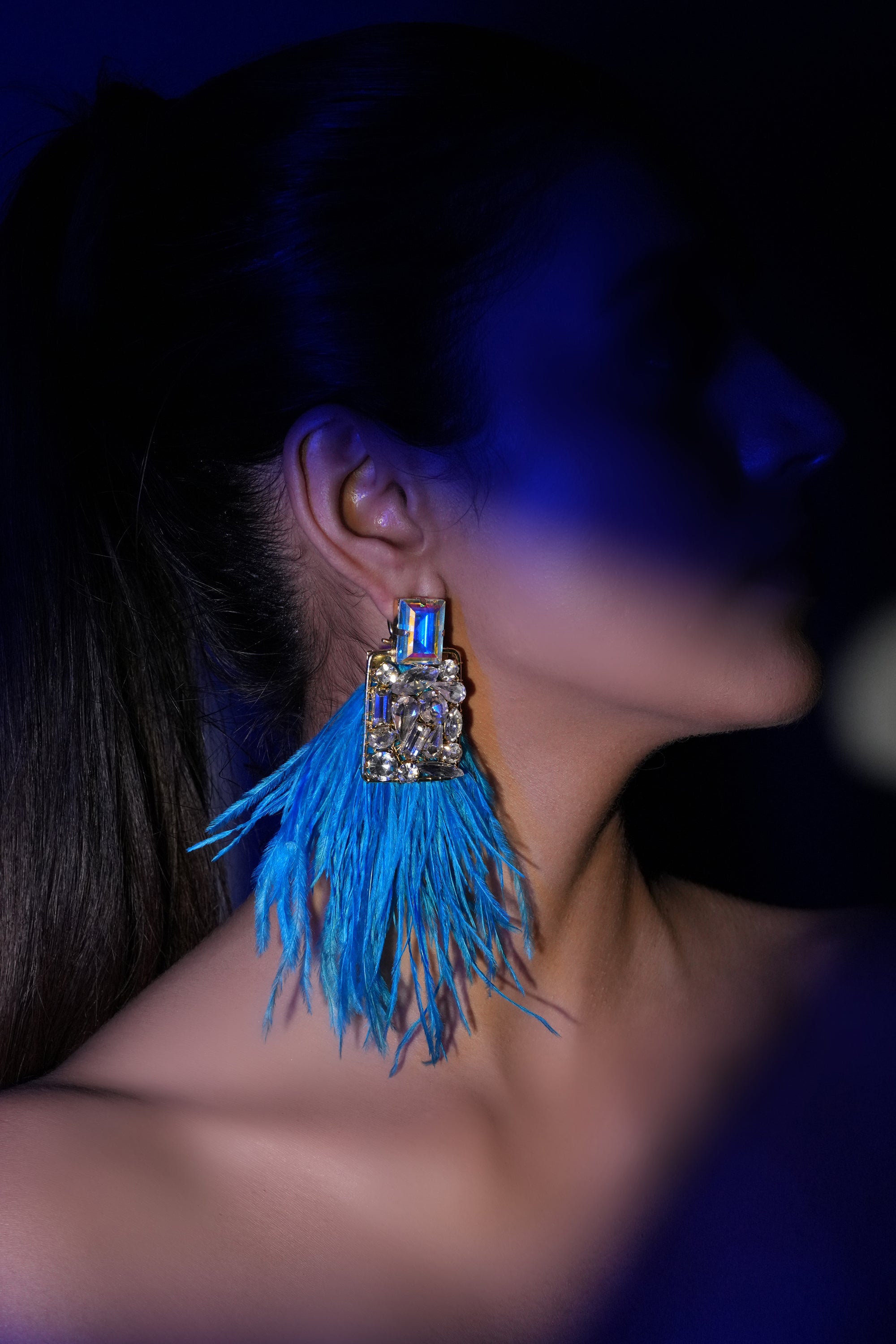 Blaze Blue Feather Earrings