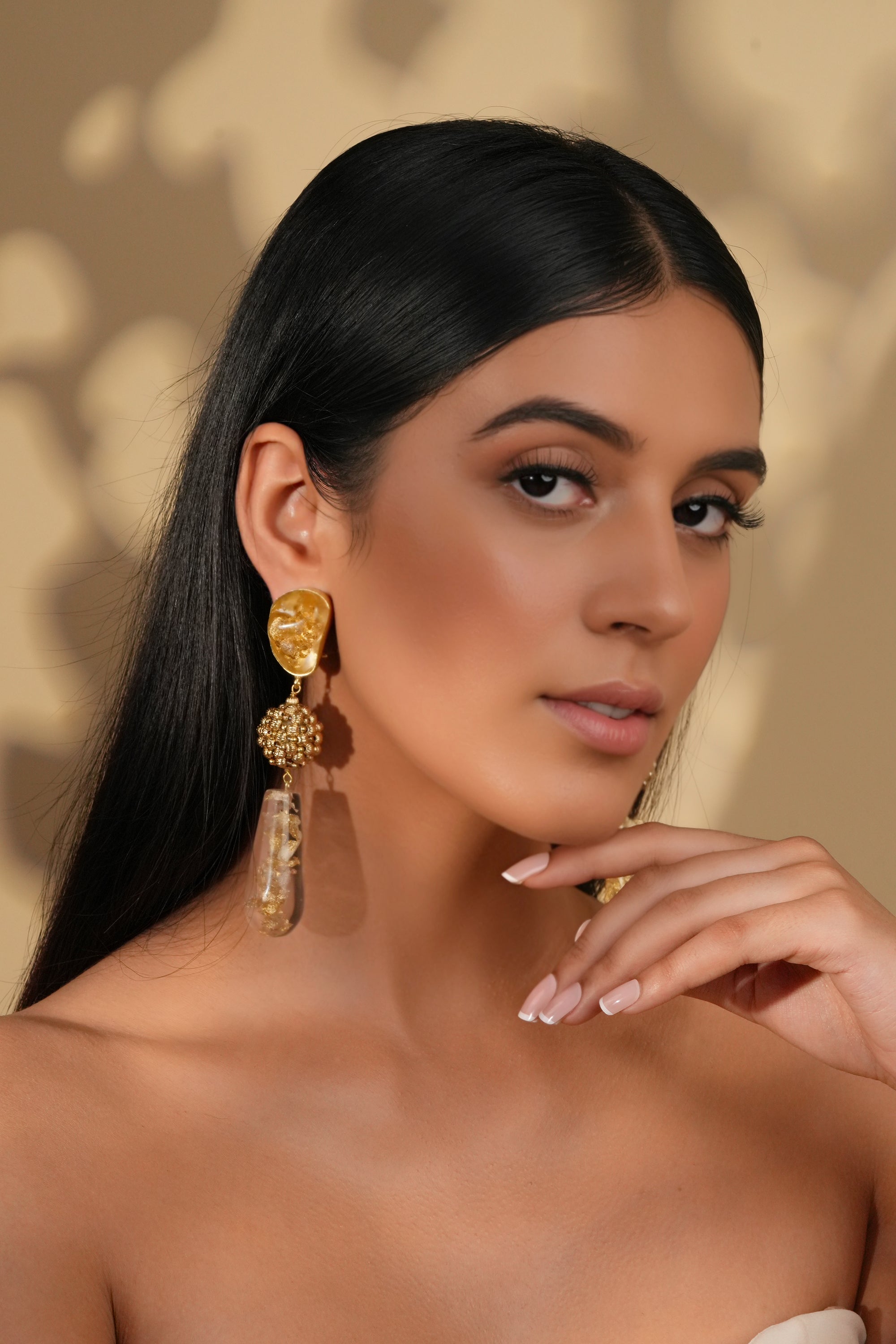 Gold Textured Dangle Earrings