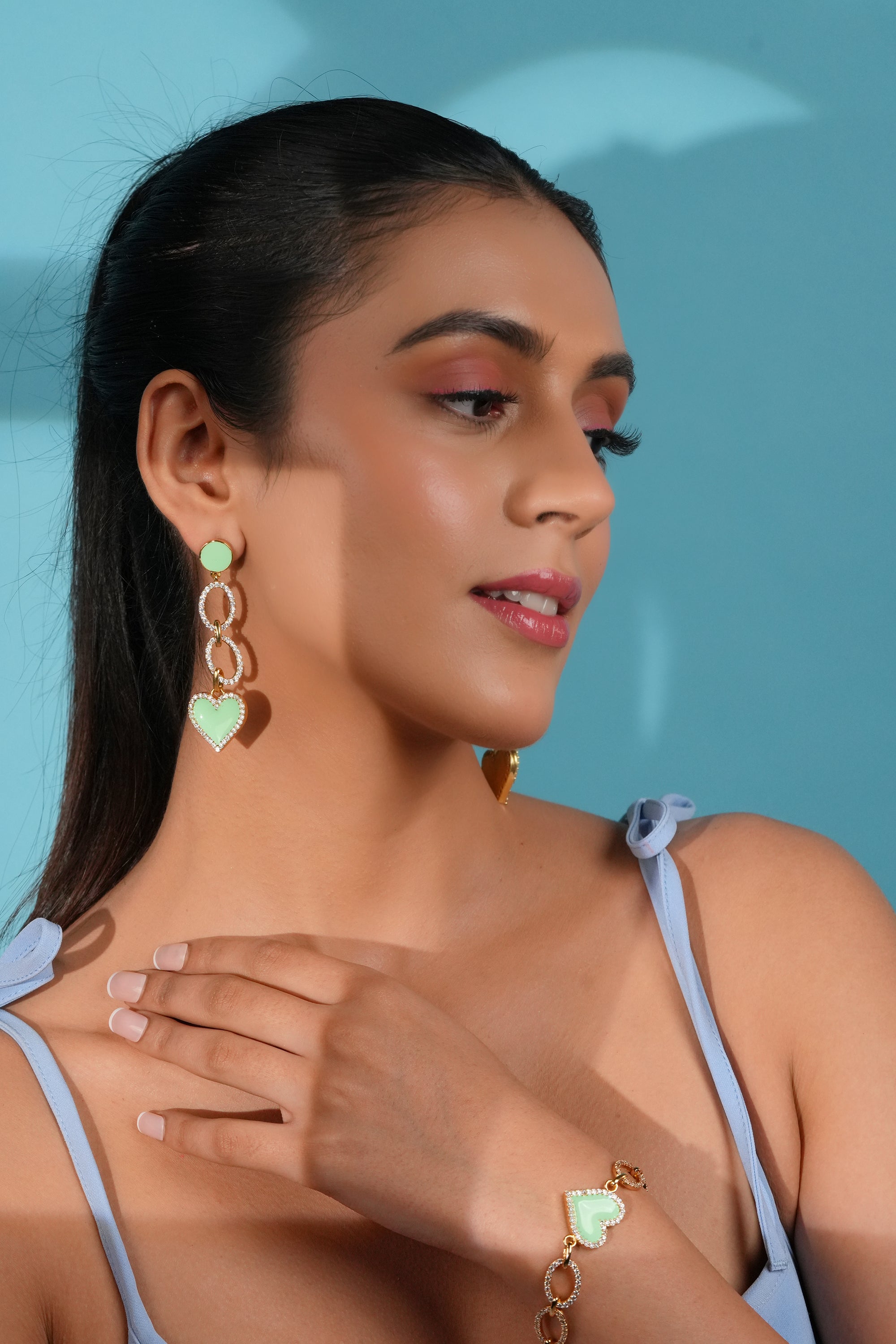 Mint Heart Drop Earrings