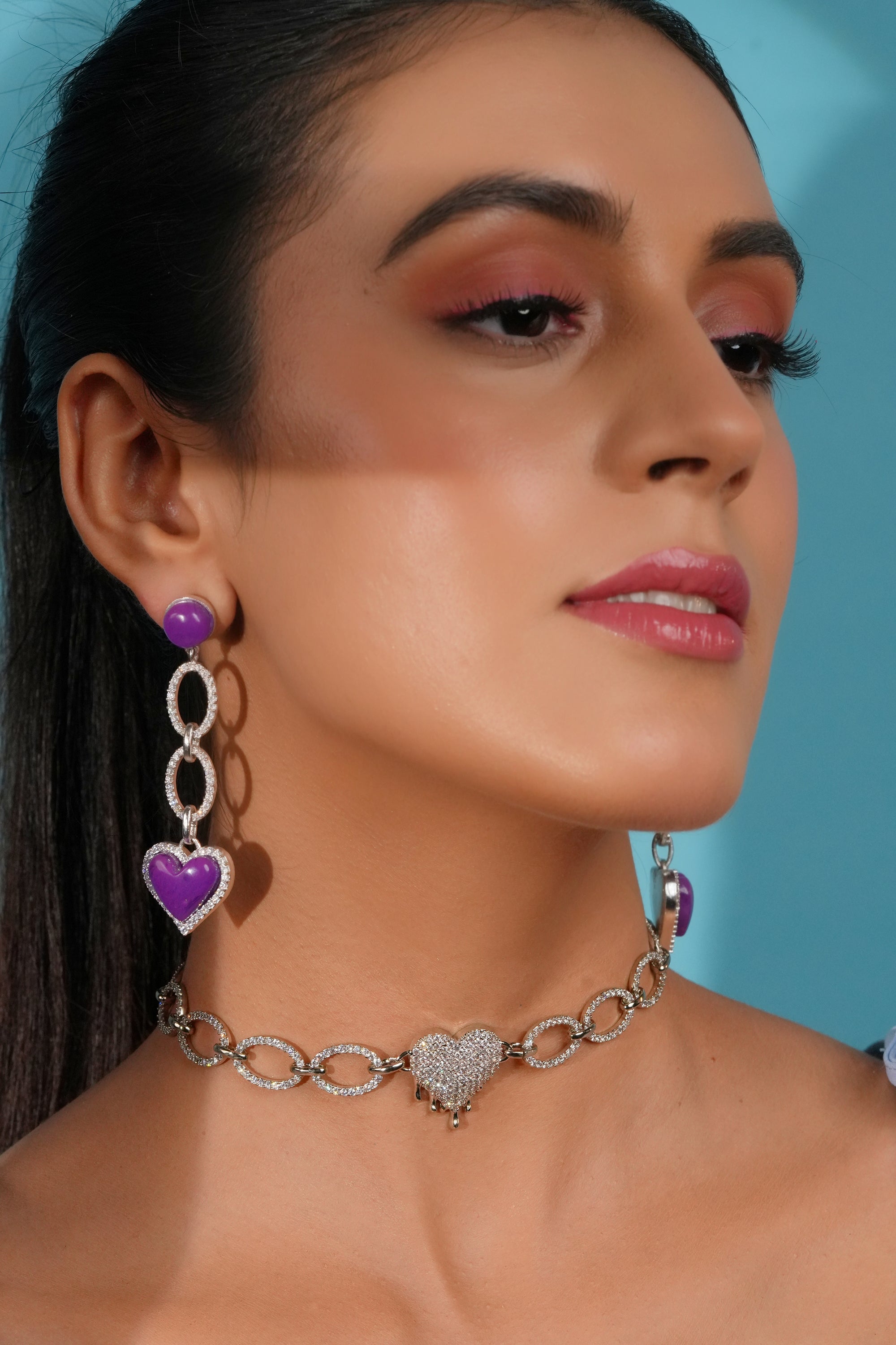 Lilac Heart Drop Earrings