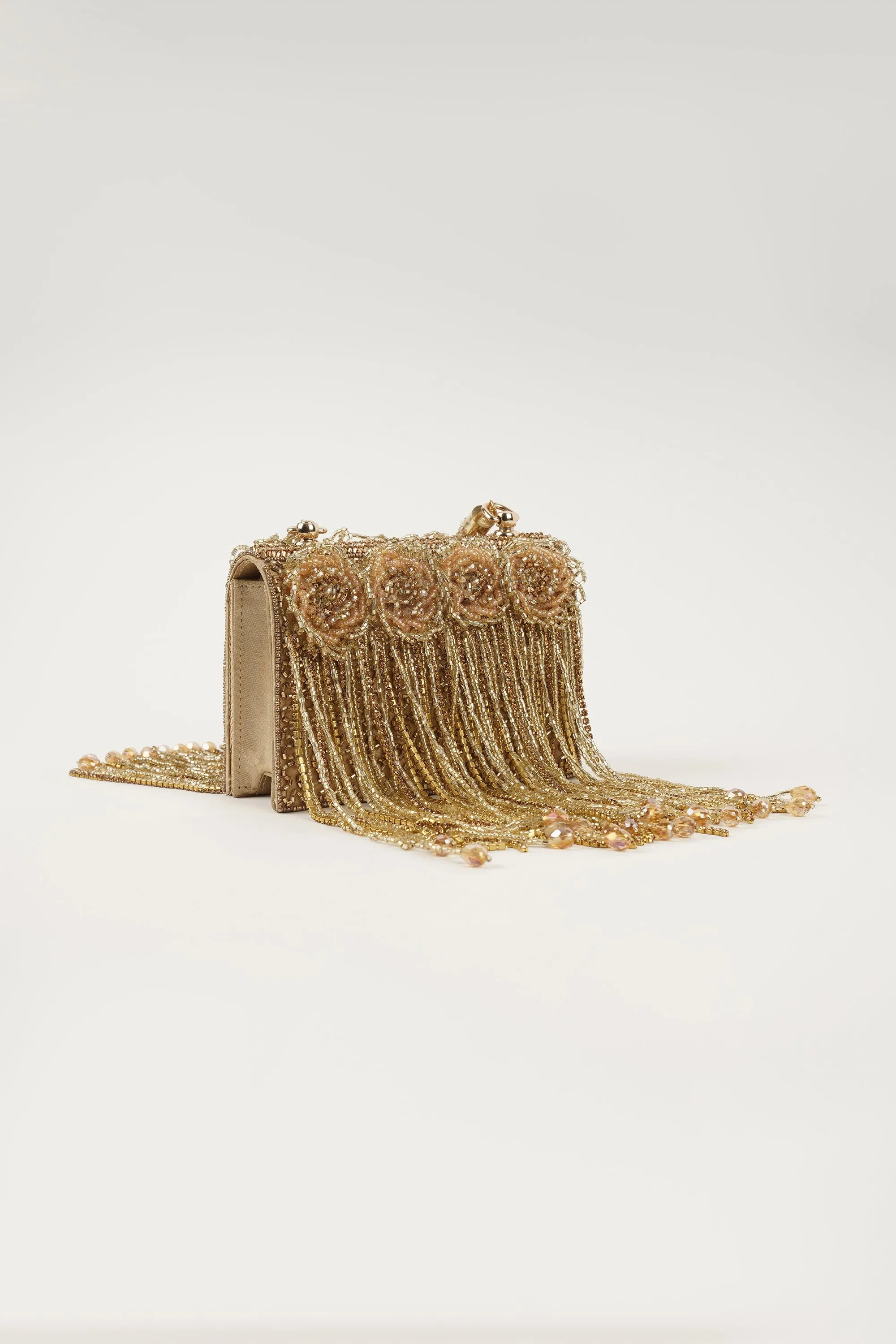 Gold embroidered box clutch