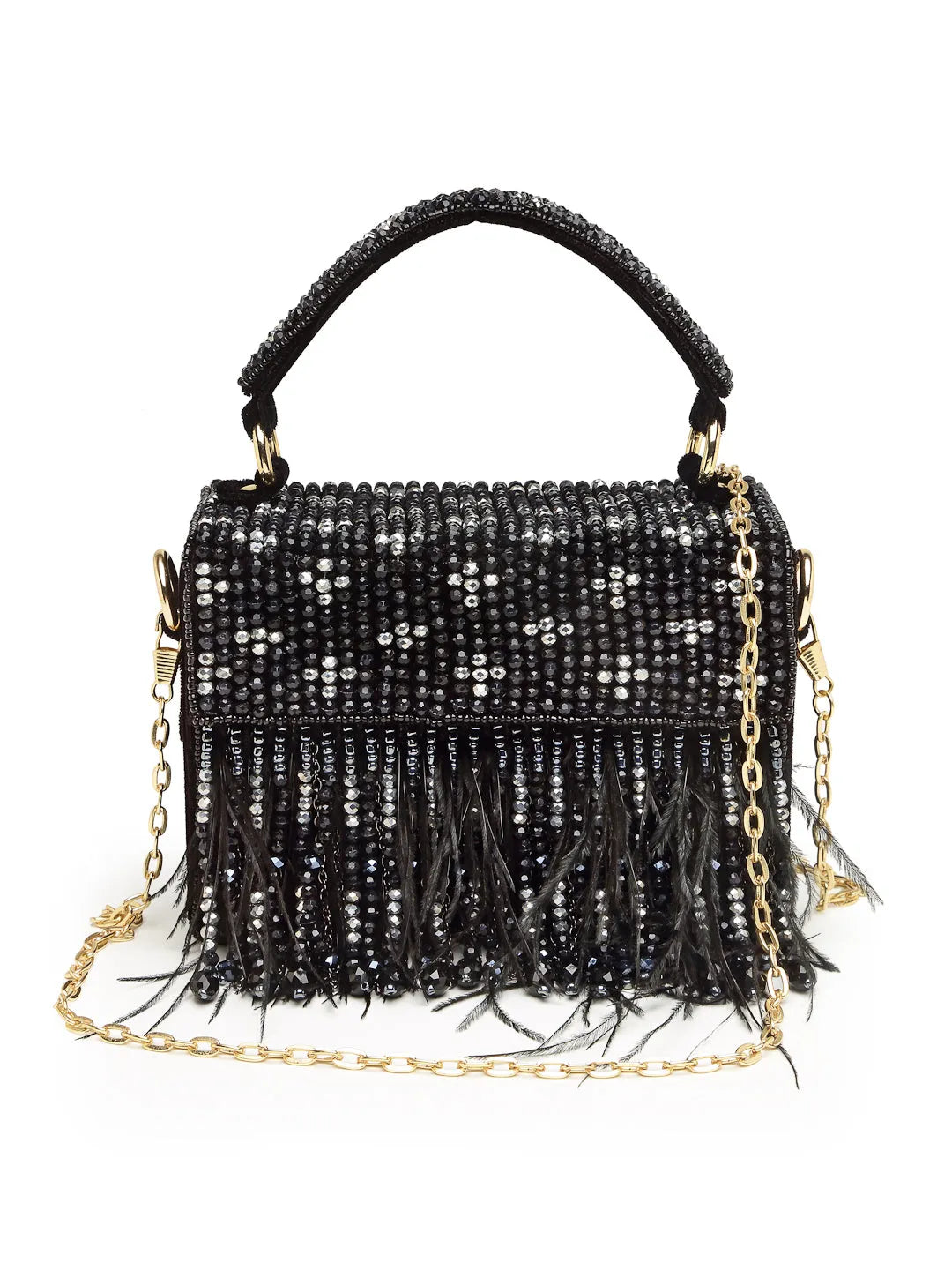 Black Embellished Mini Box Clutch