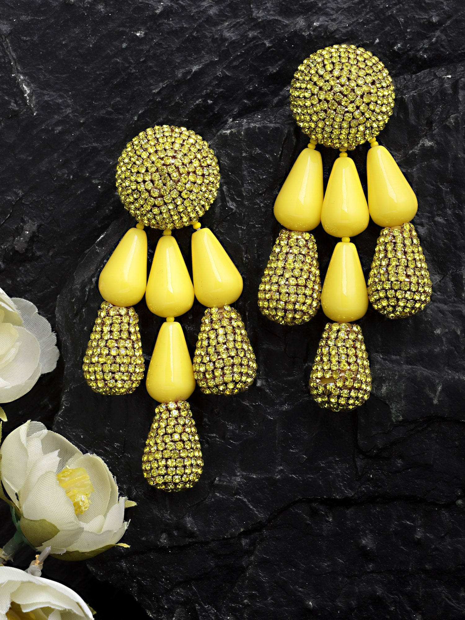 Yellow Crystal Drop Earrings