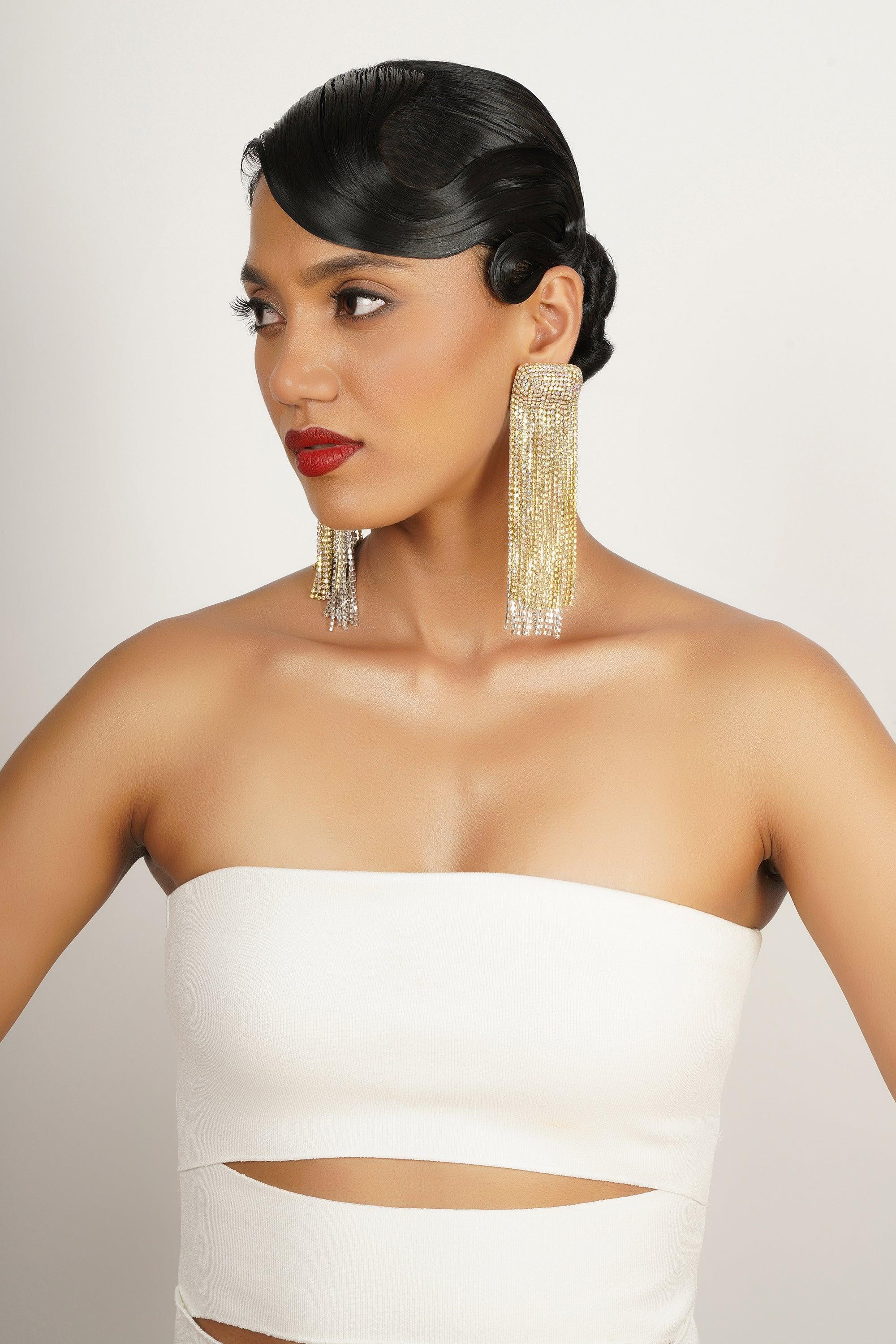 Ab Crystal Tassel Earrings