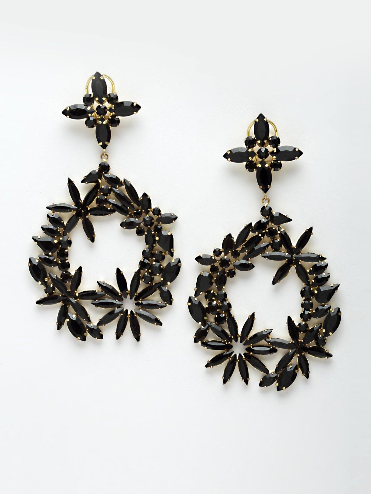 Black Amber Drop Earrings