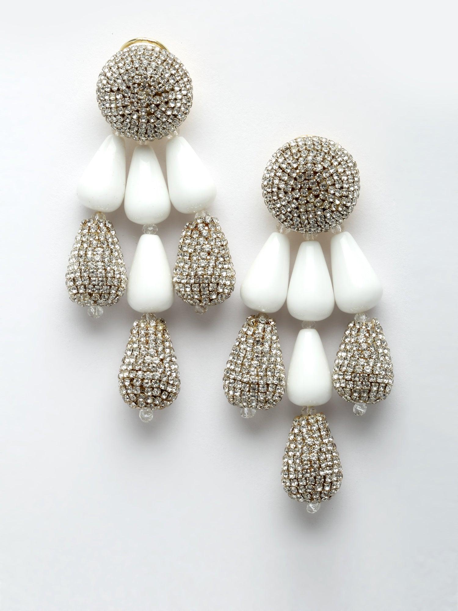 White Crystal Drop Earrings