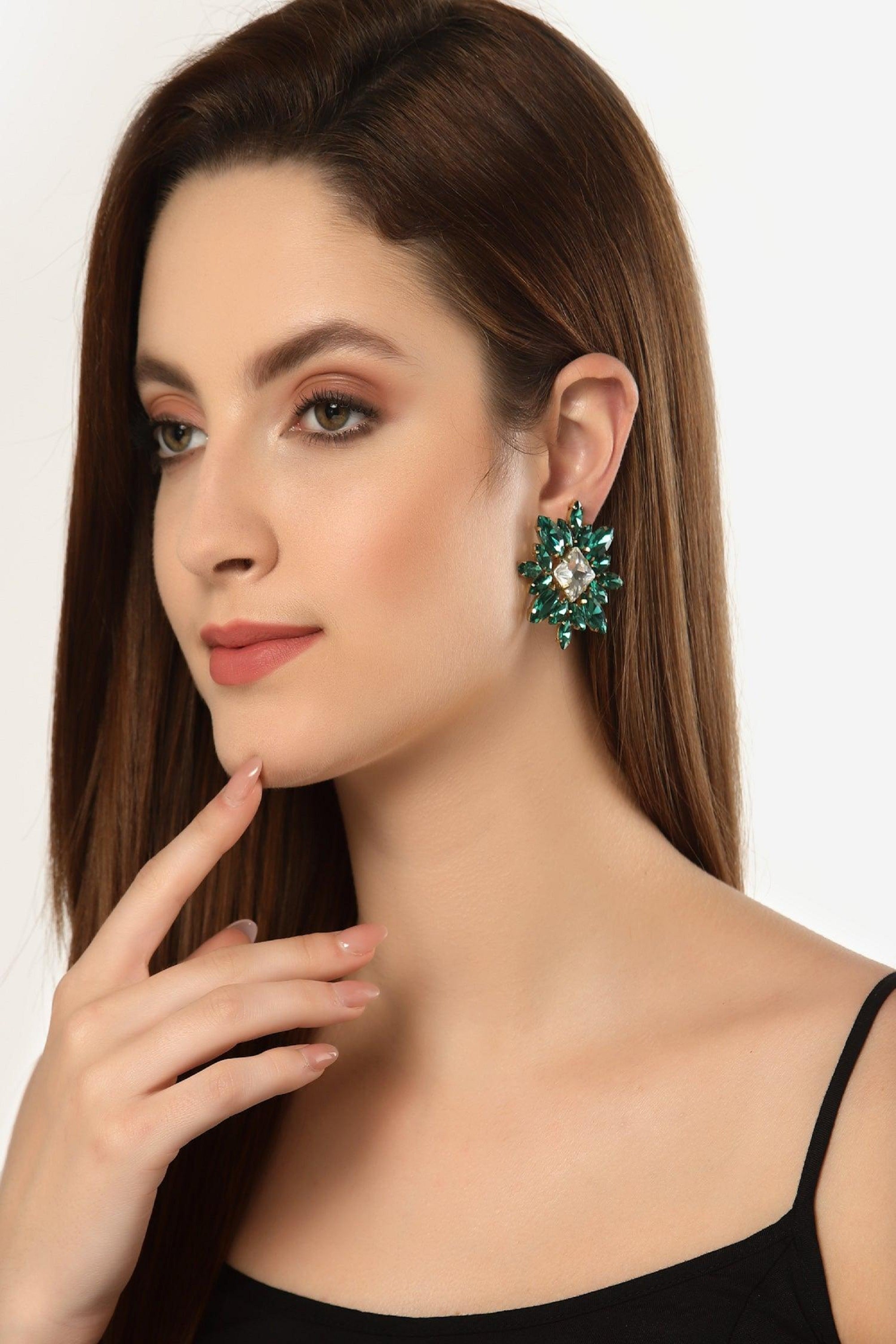 Emerald Green Crystal Stud Earrings