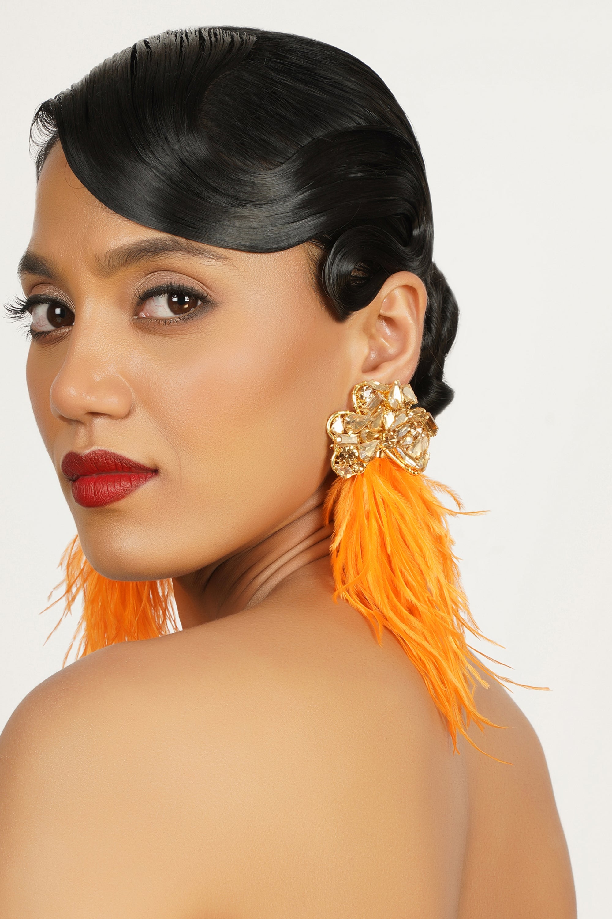 Orange Feather Earrings