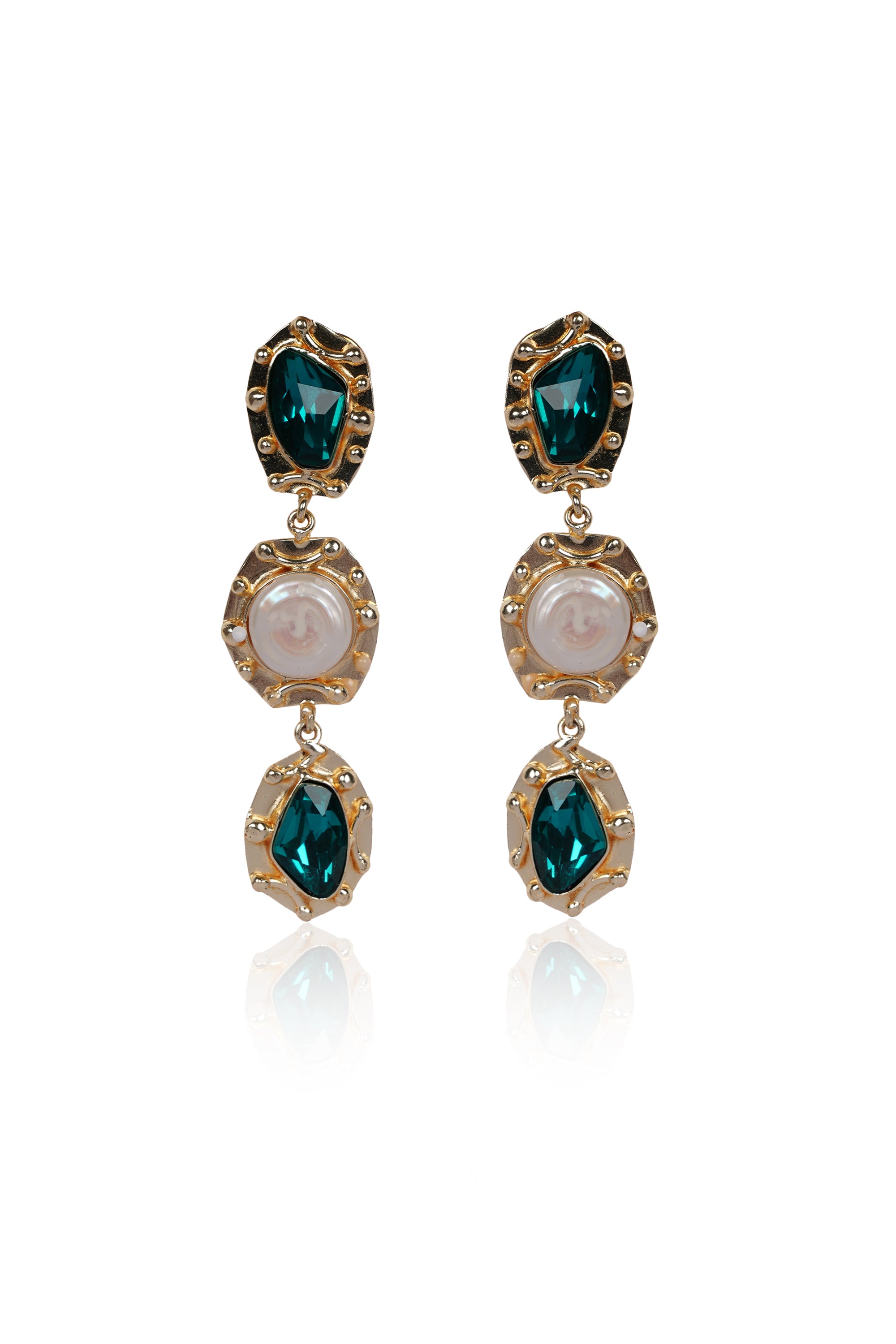 Pearl & Teal Gemstone Drop Earrings