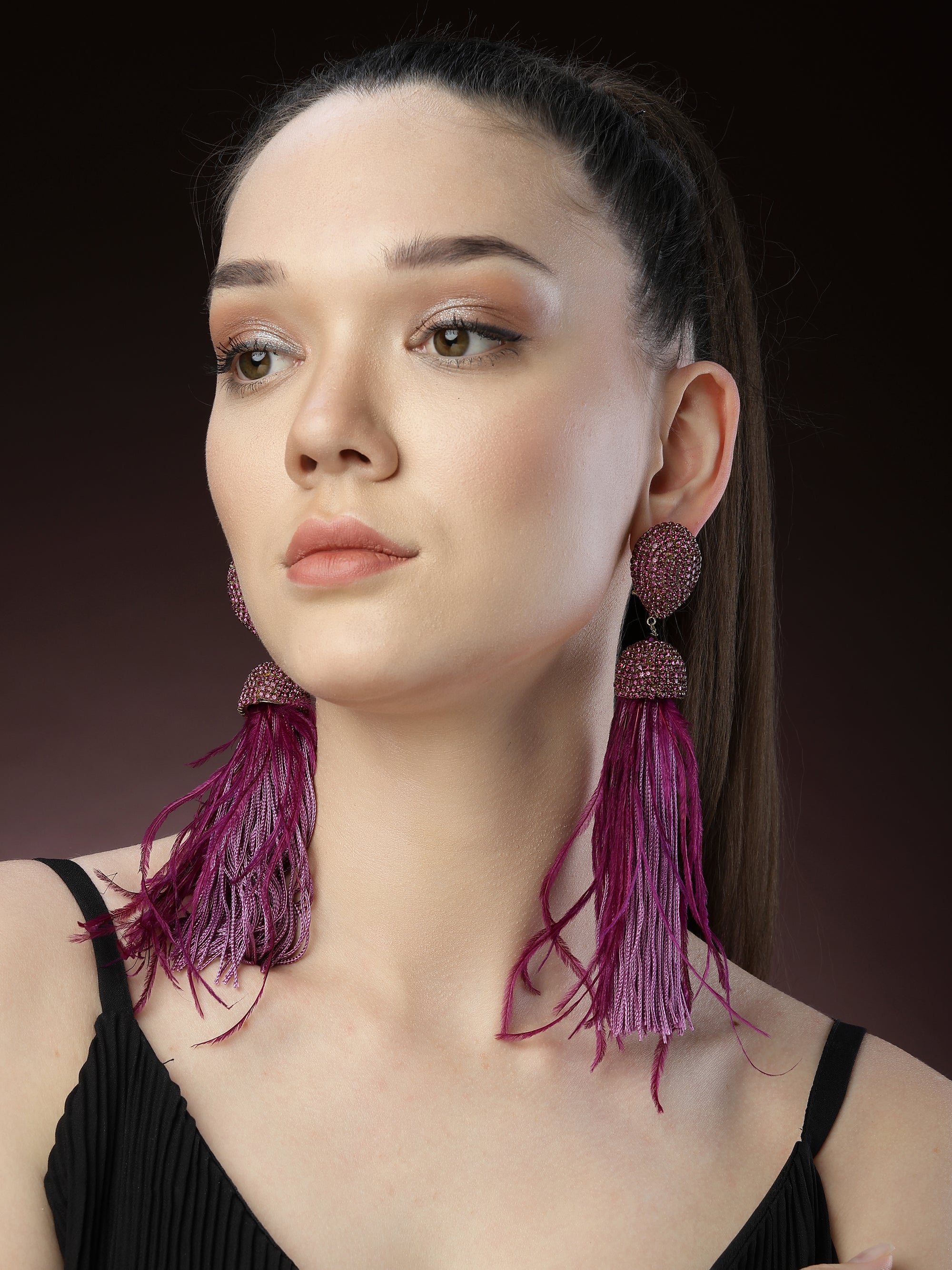 Purple Feather Earrings