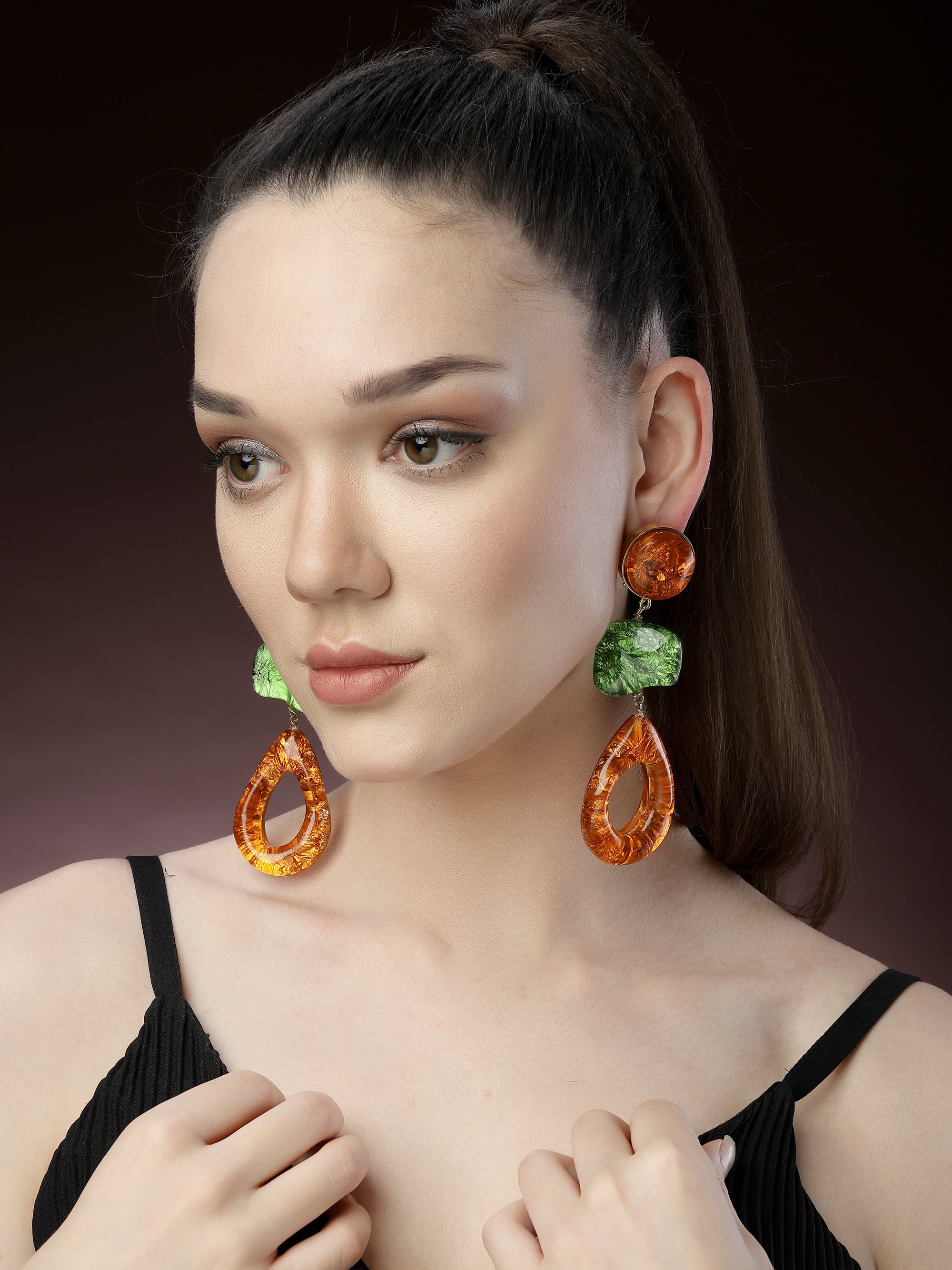 Orange Resin Dangler Earrings