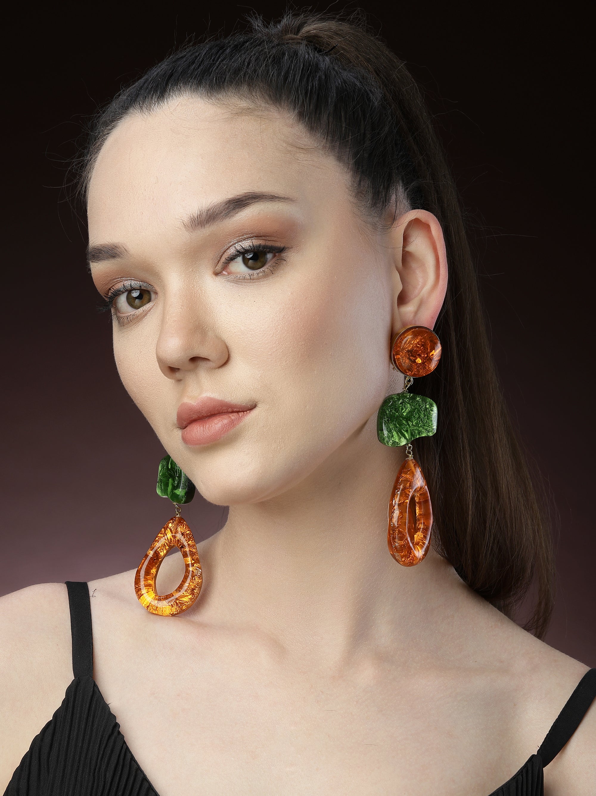 Orange Resin Dangler Earrings