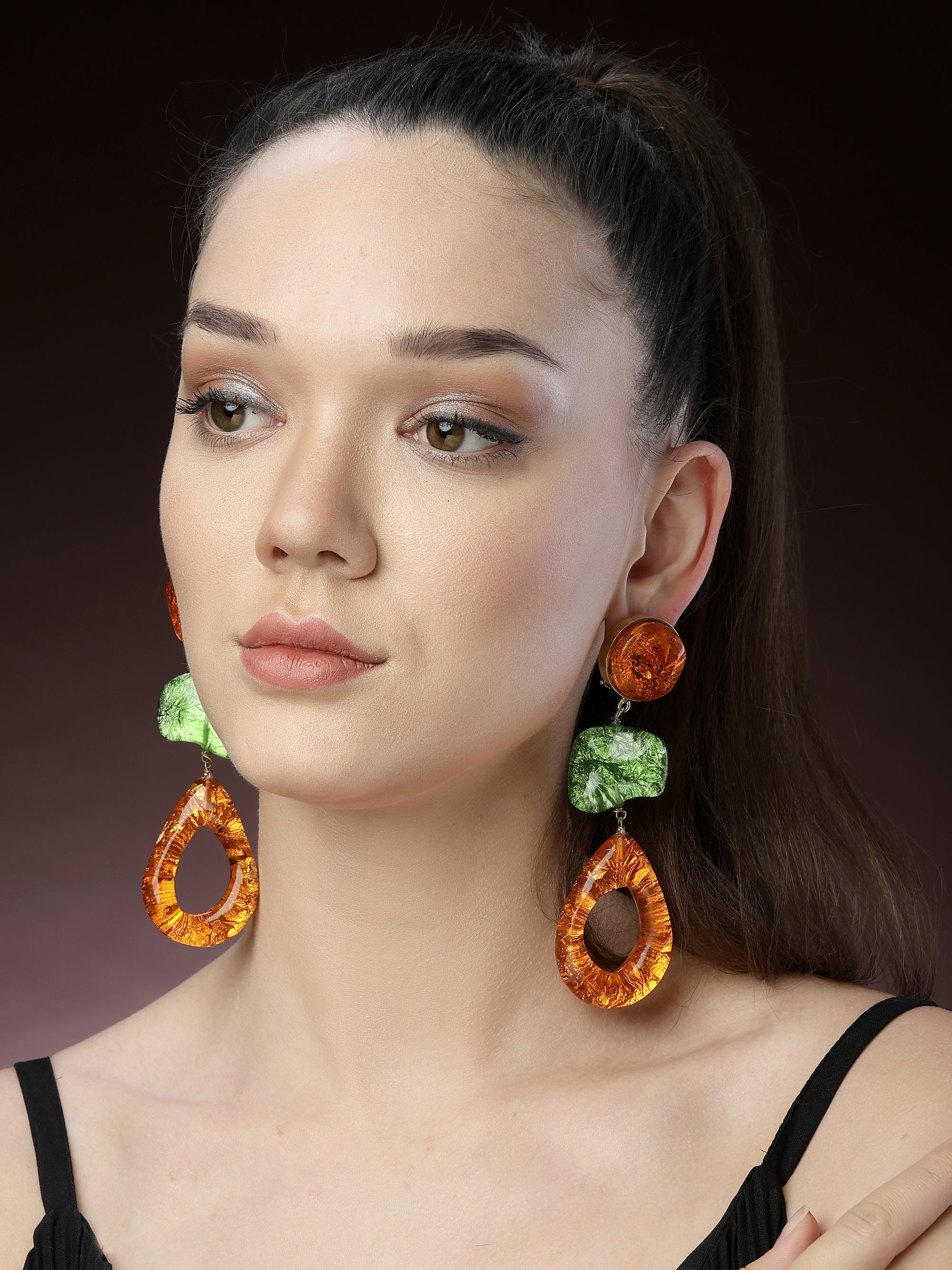 Orange Resin Dangler Earrings