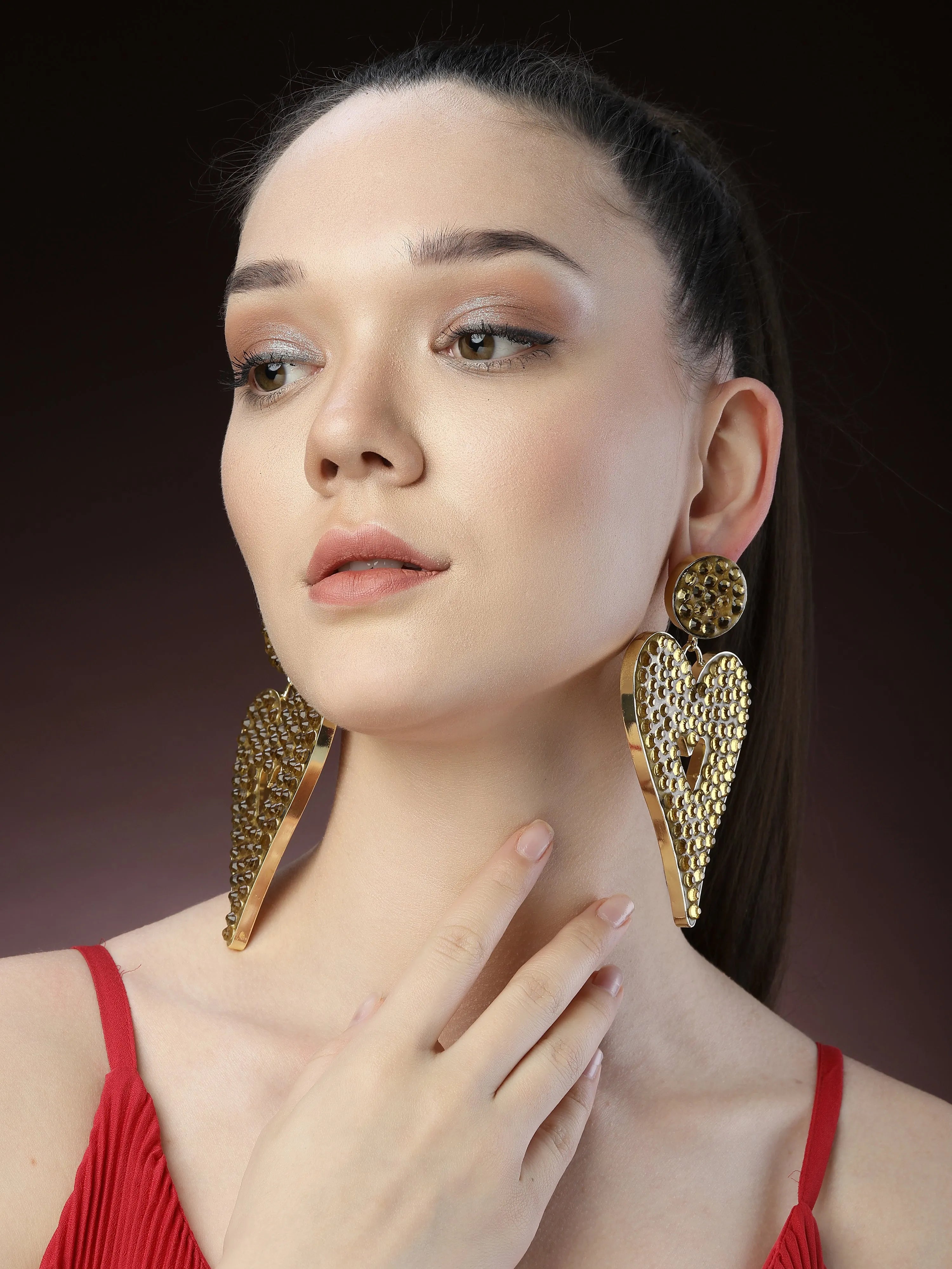 Gold Heart-Shaped Dangler Earrings