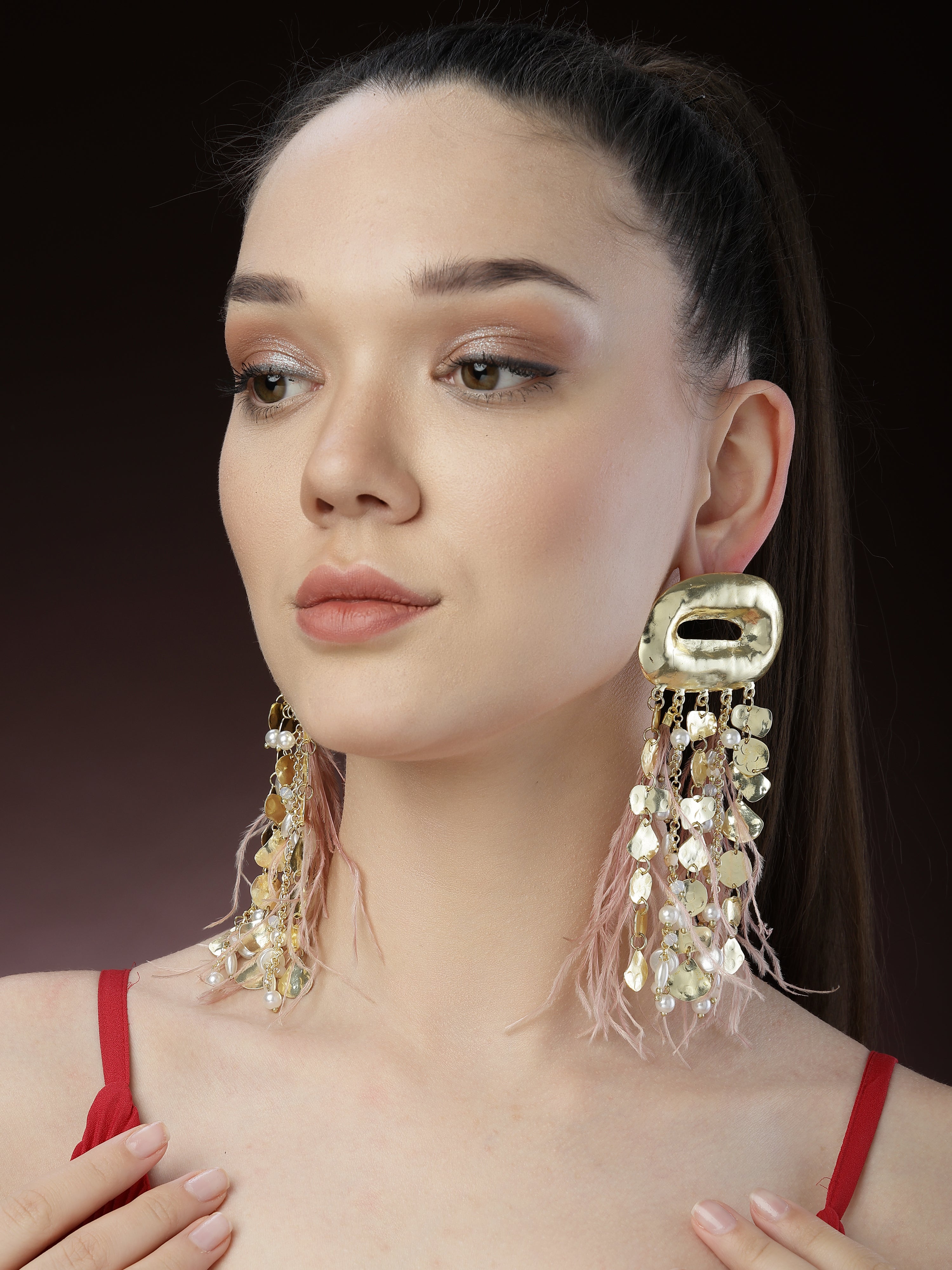 Nude Tassel Feather Earrings