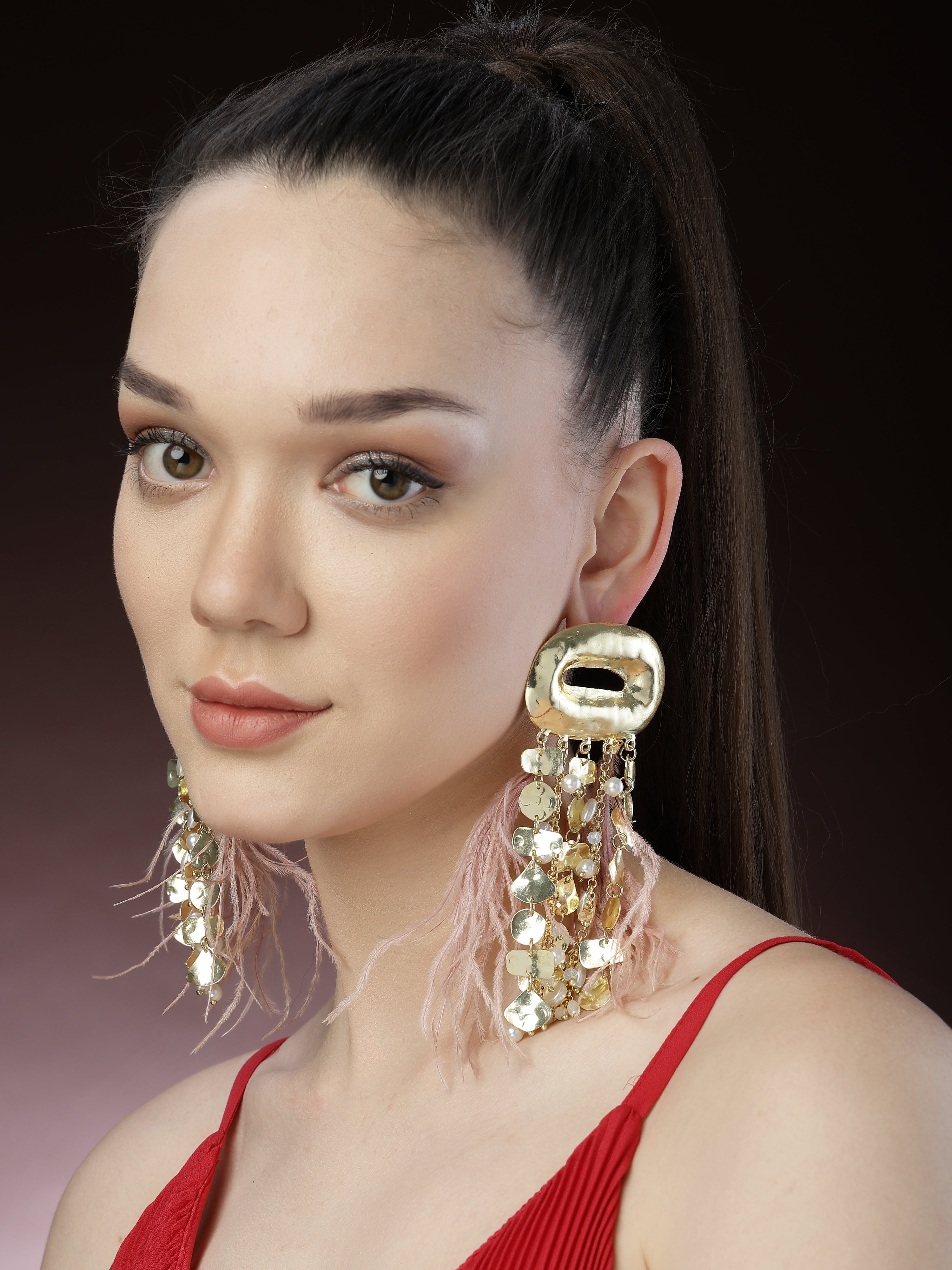 Nude Tassel Feather Earrings