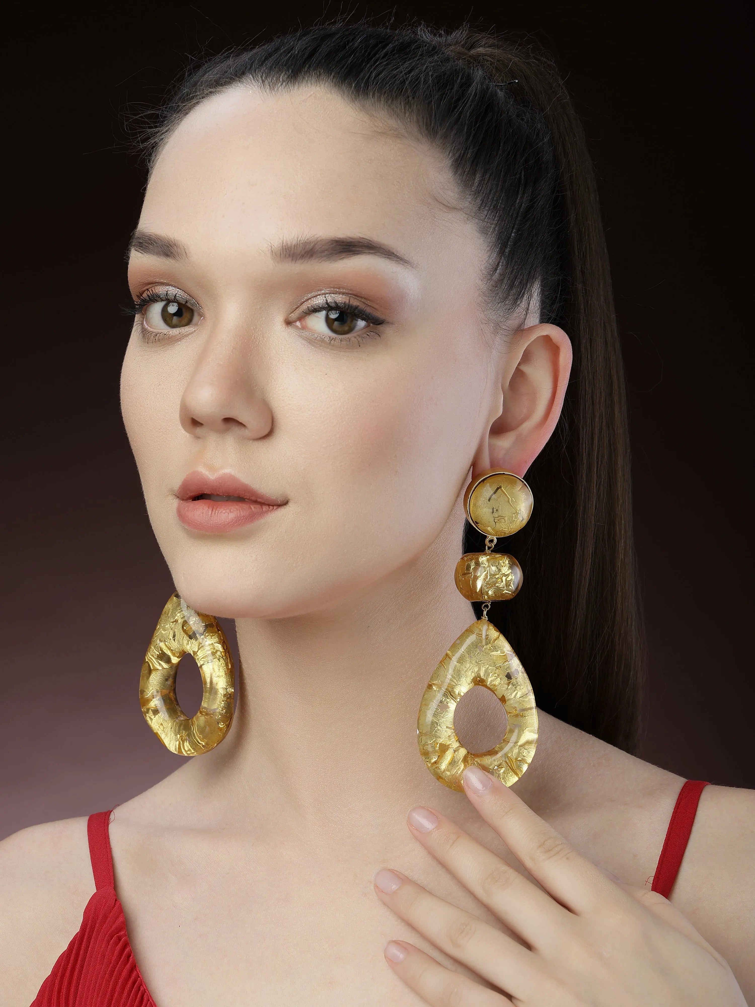 Gold Foiling Resin Drop Earrings