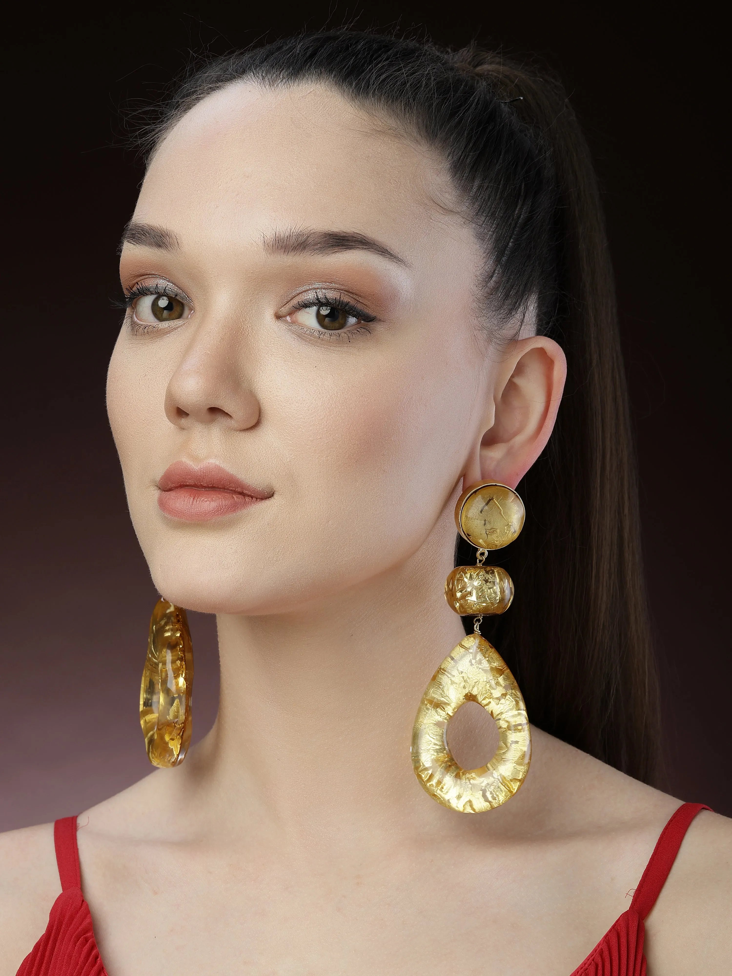 Gold Foiling Resin Drop Earrings