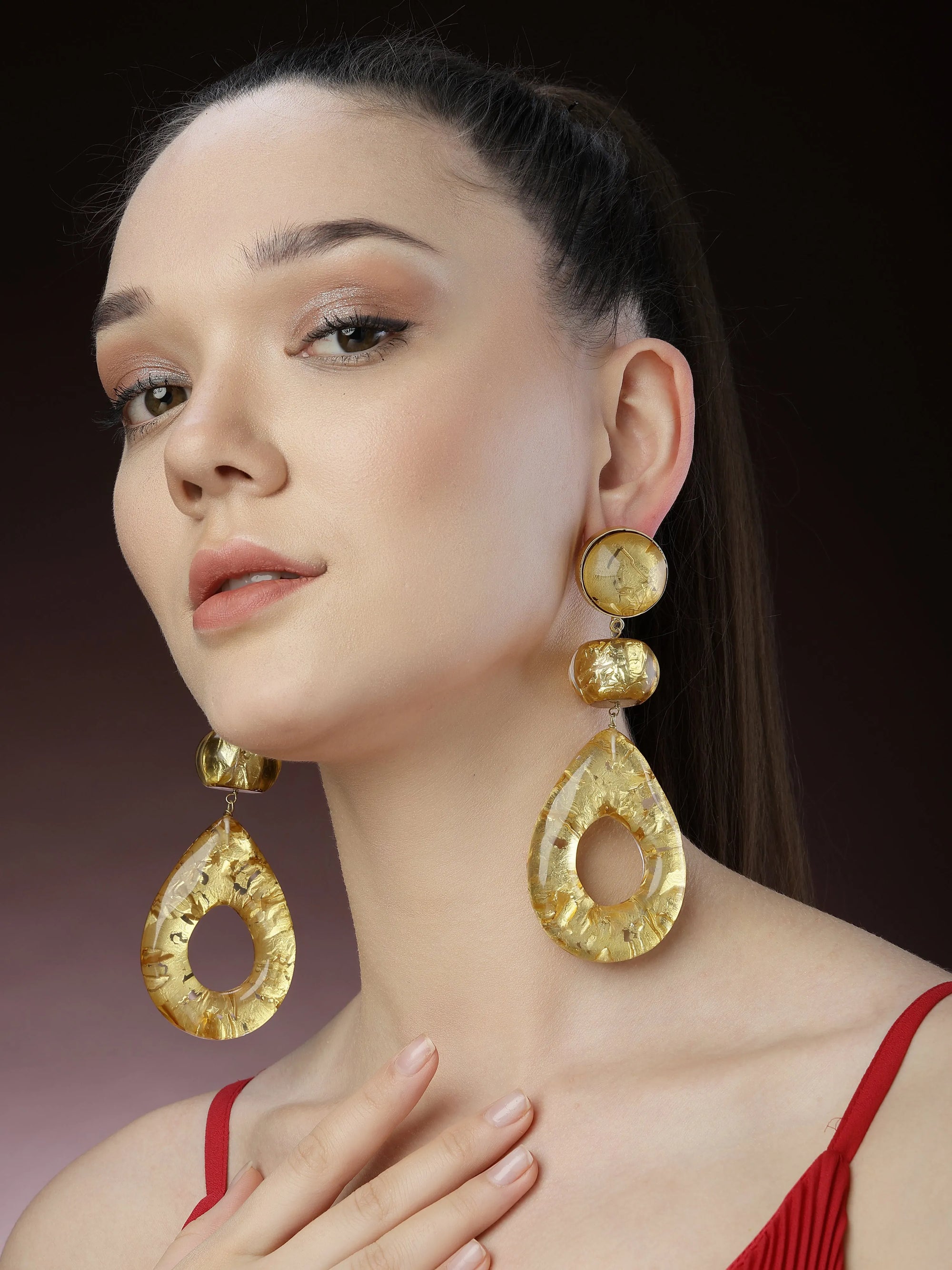 Gold Foiling Resin Drop Earrings