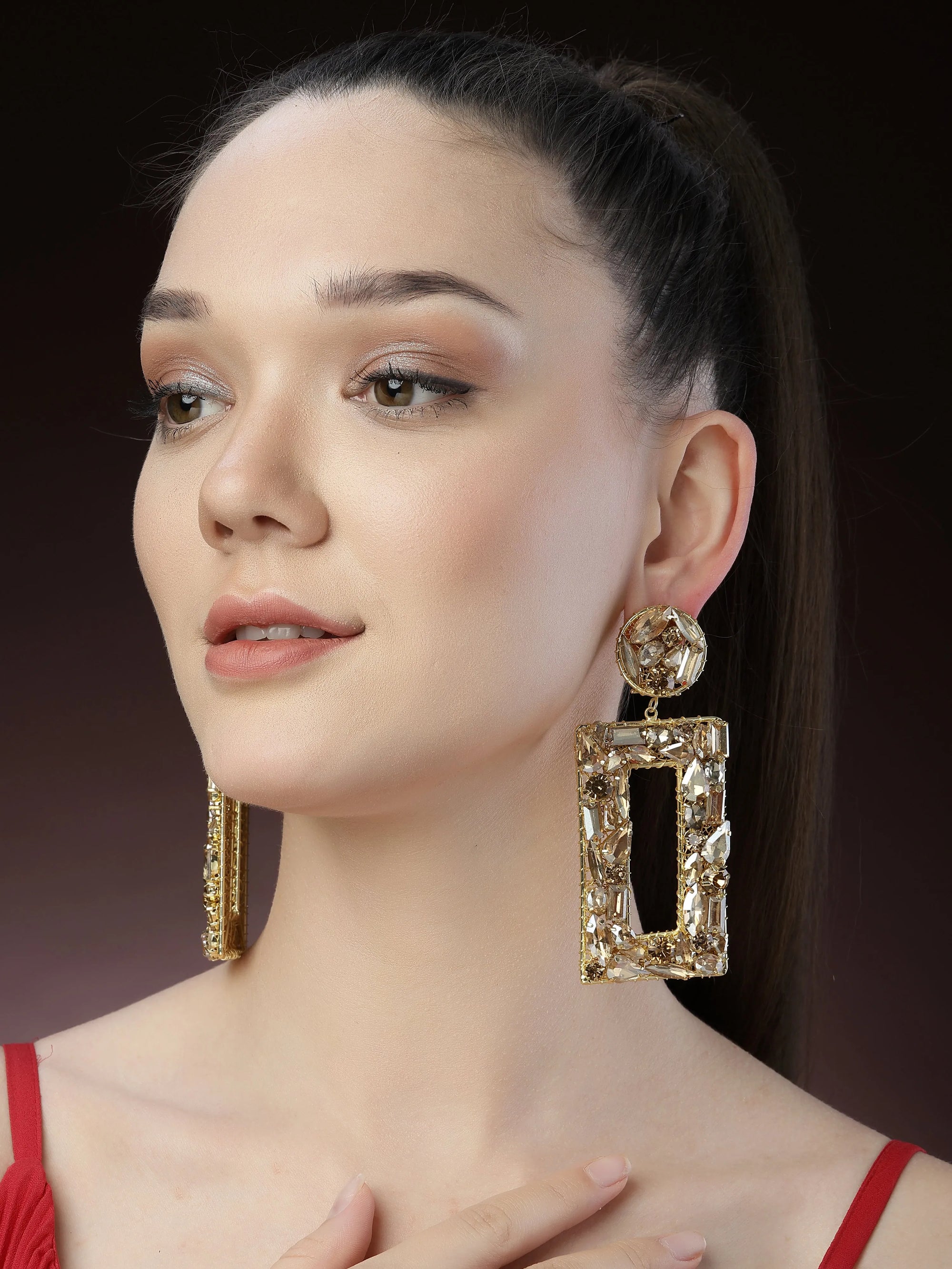 Gold Crystal Dangler Earrings