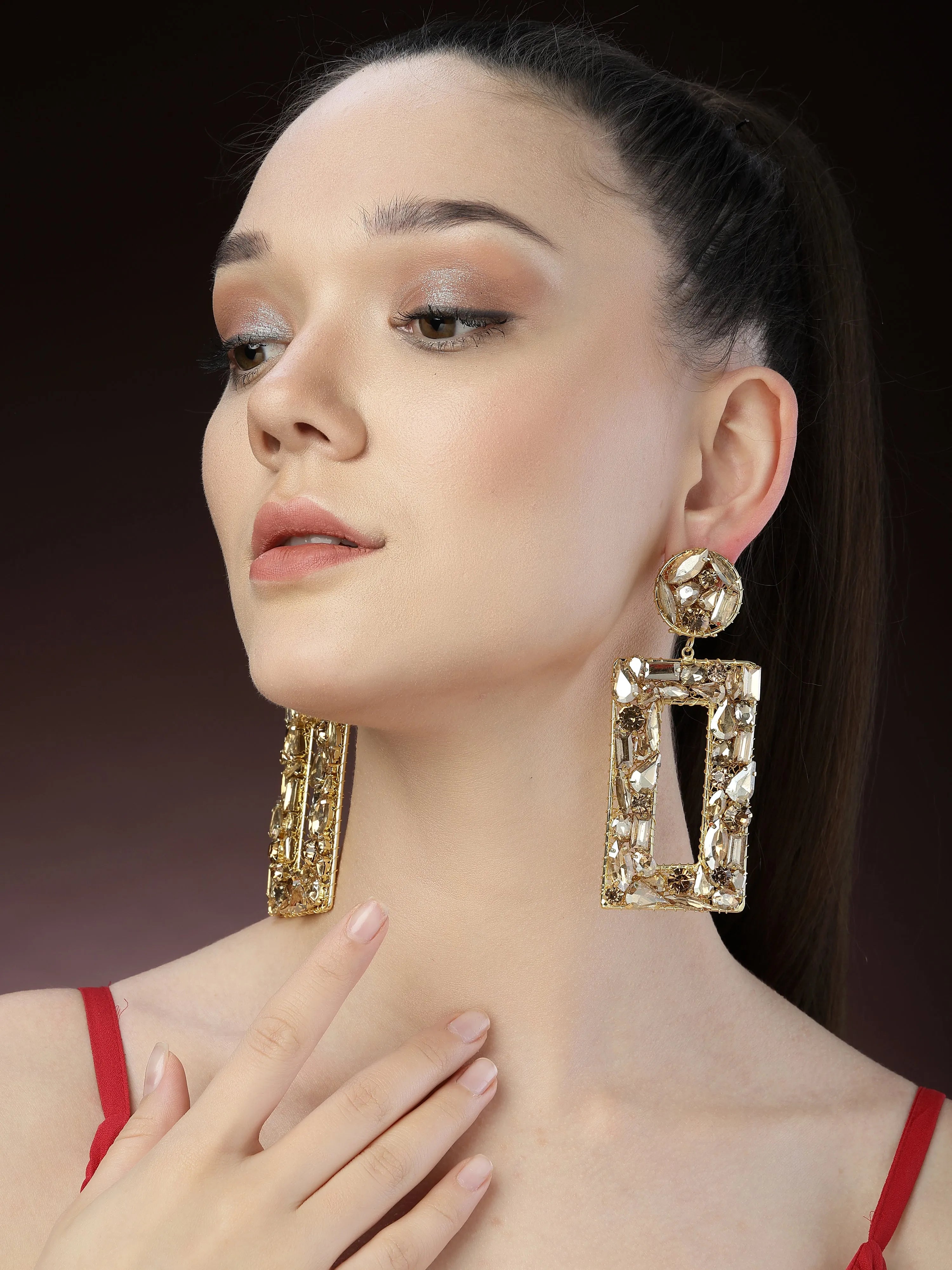 Gold Crystal Dangler Earrings