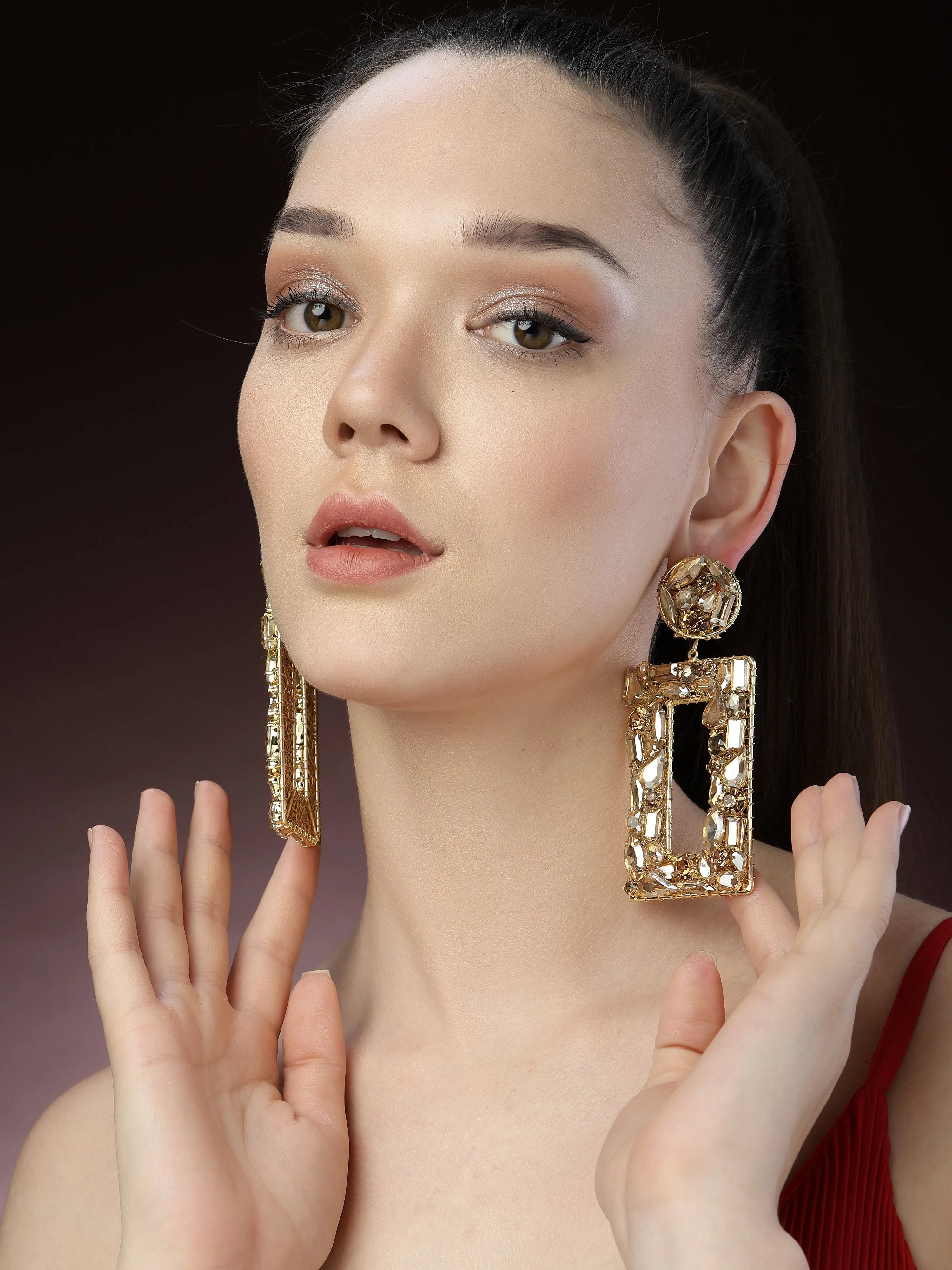 Gold Crystal Dangler Earrings