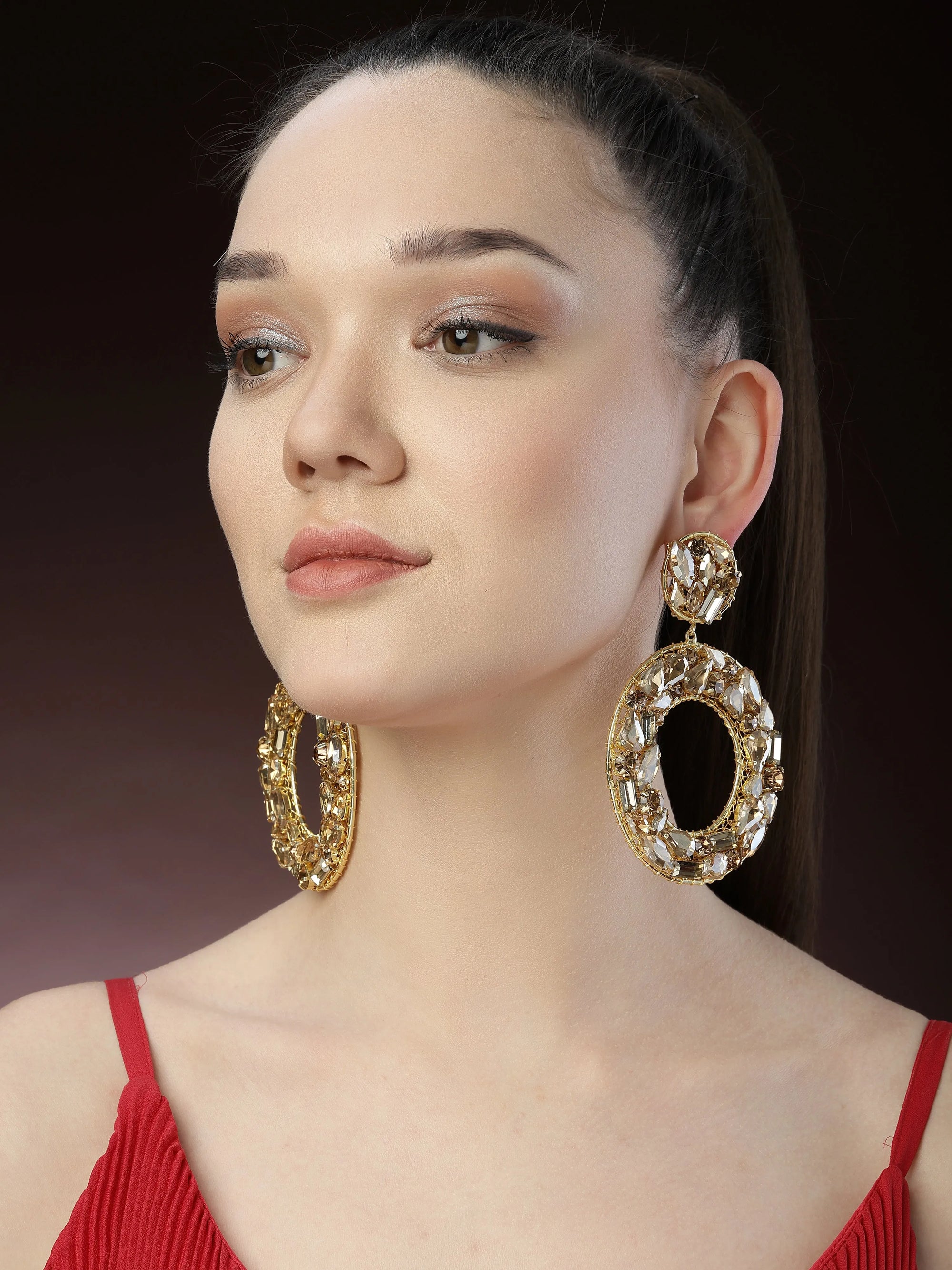 Gold Crystal Hoop Earrings