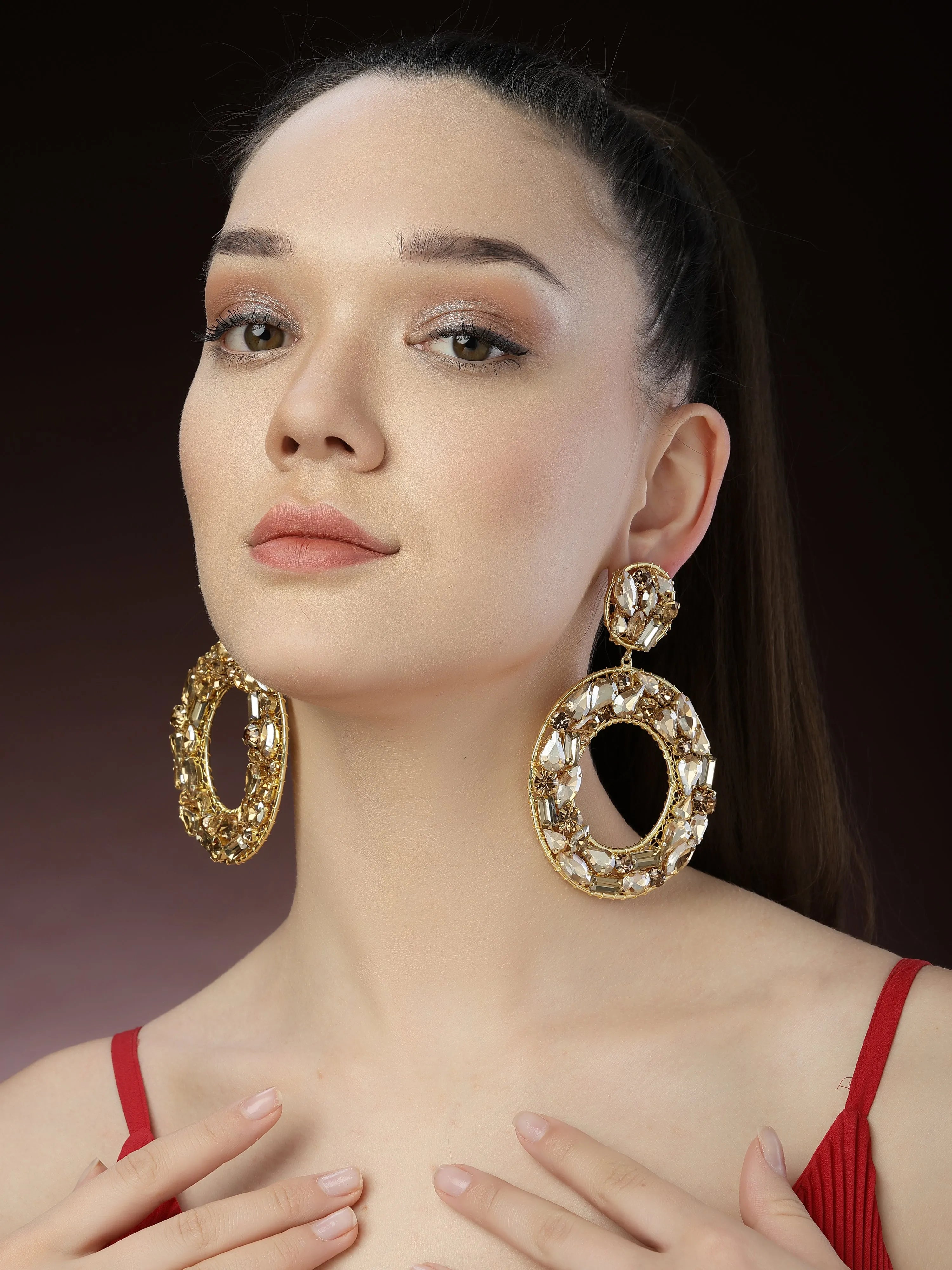 Gold Crystal Hoop Earrings