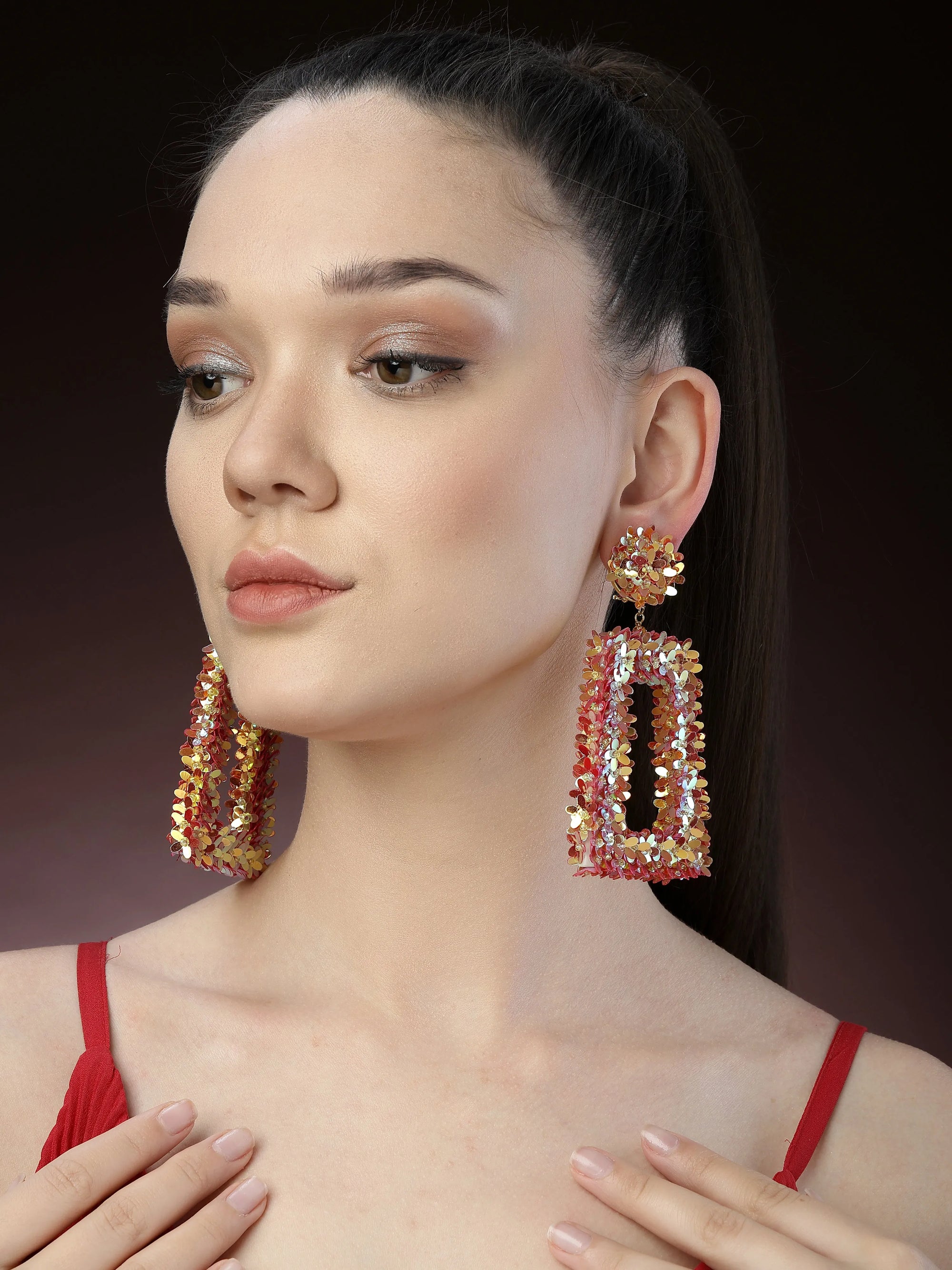 Gold Floral Dangler Earrings