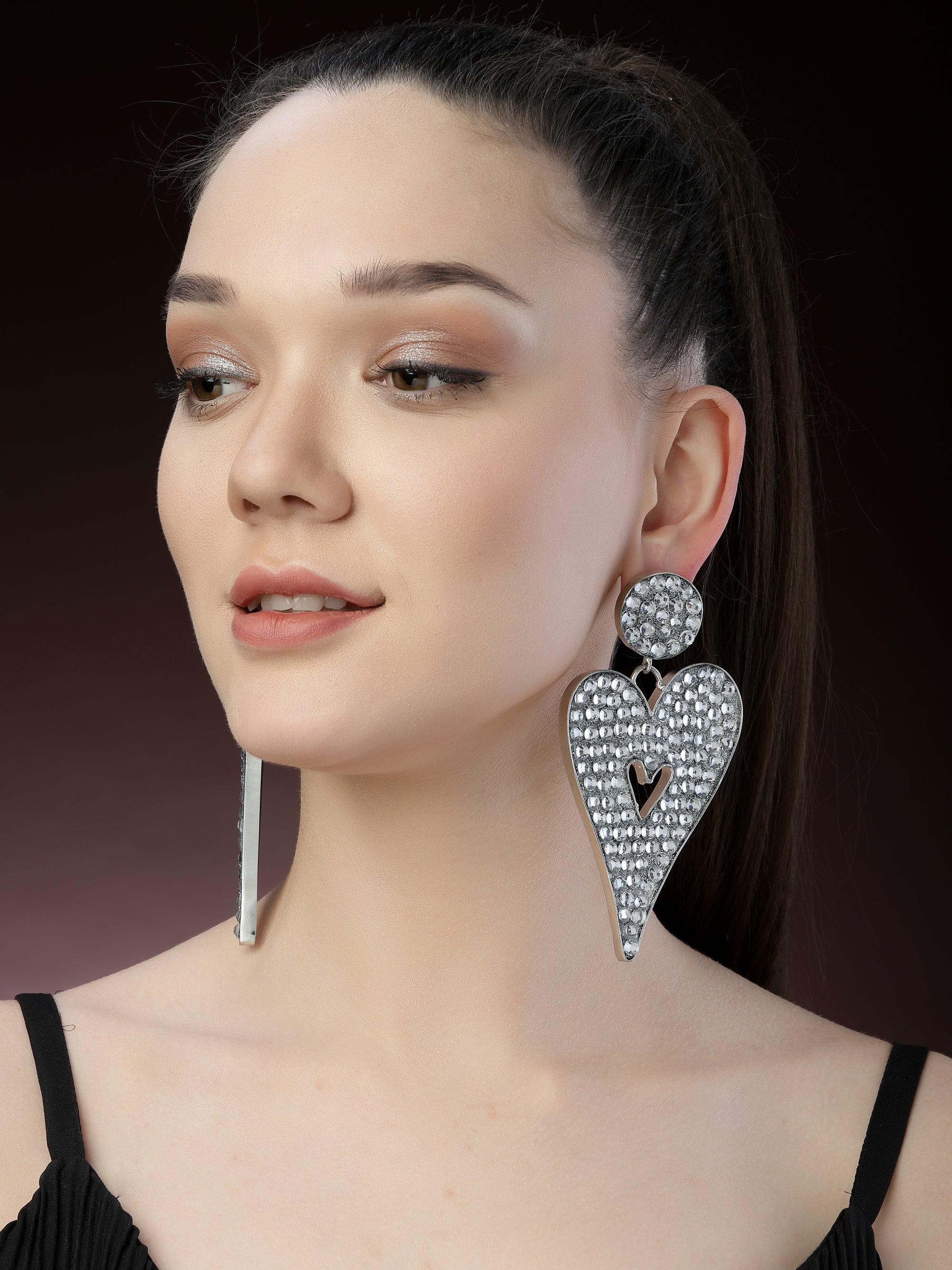 Silver Heart-Shaped Dangler Earrings