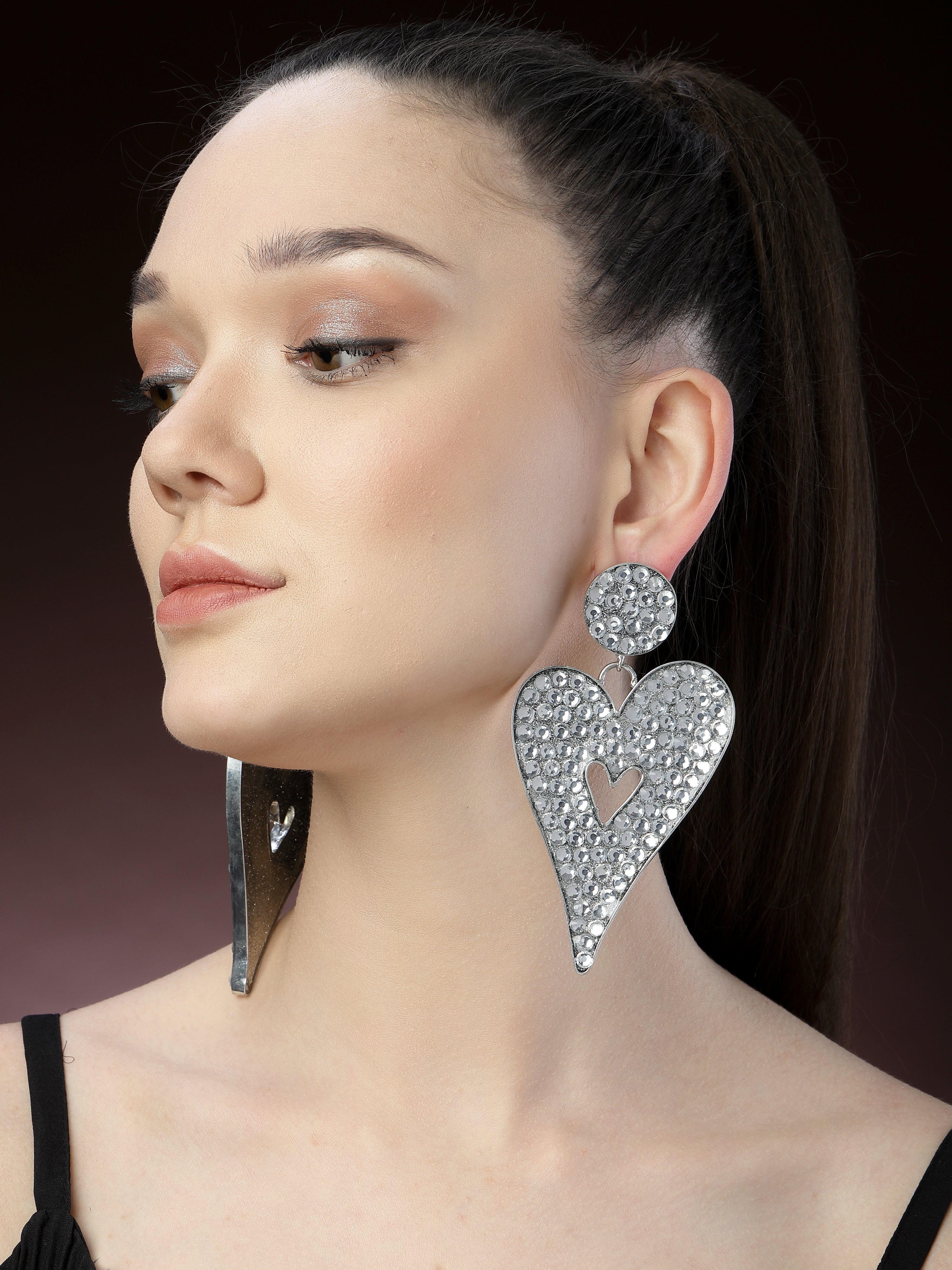 Silver Heart-Shaped Dangler Earrings