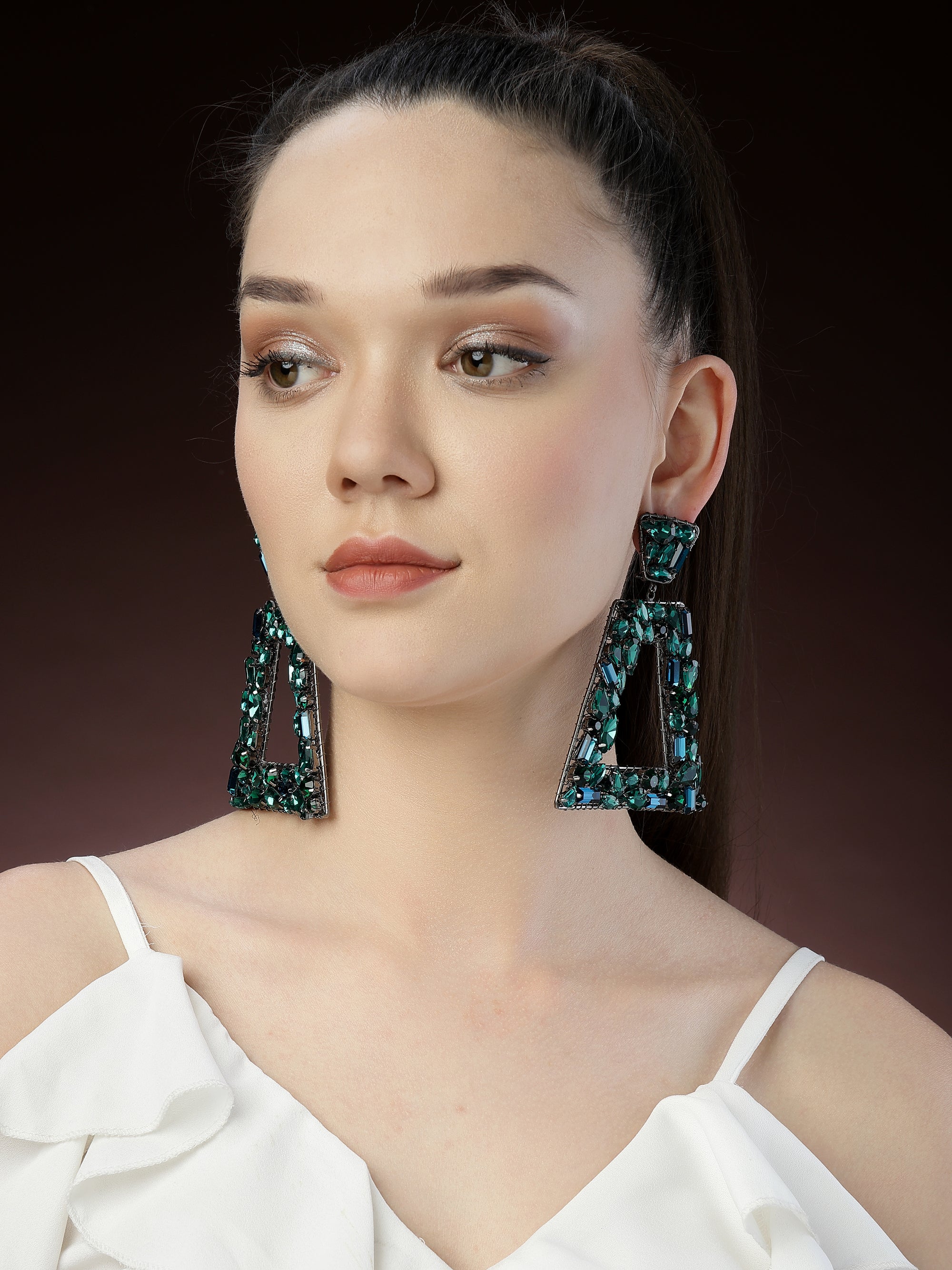 Teal Green Crystal Drop Earrings