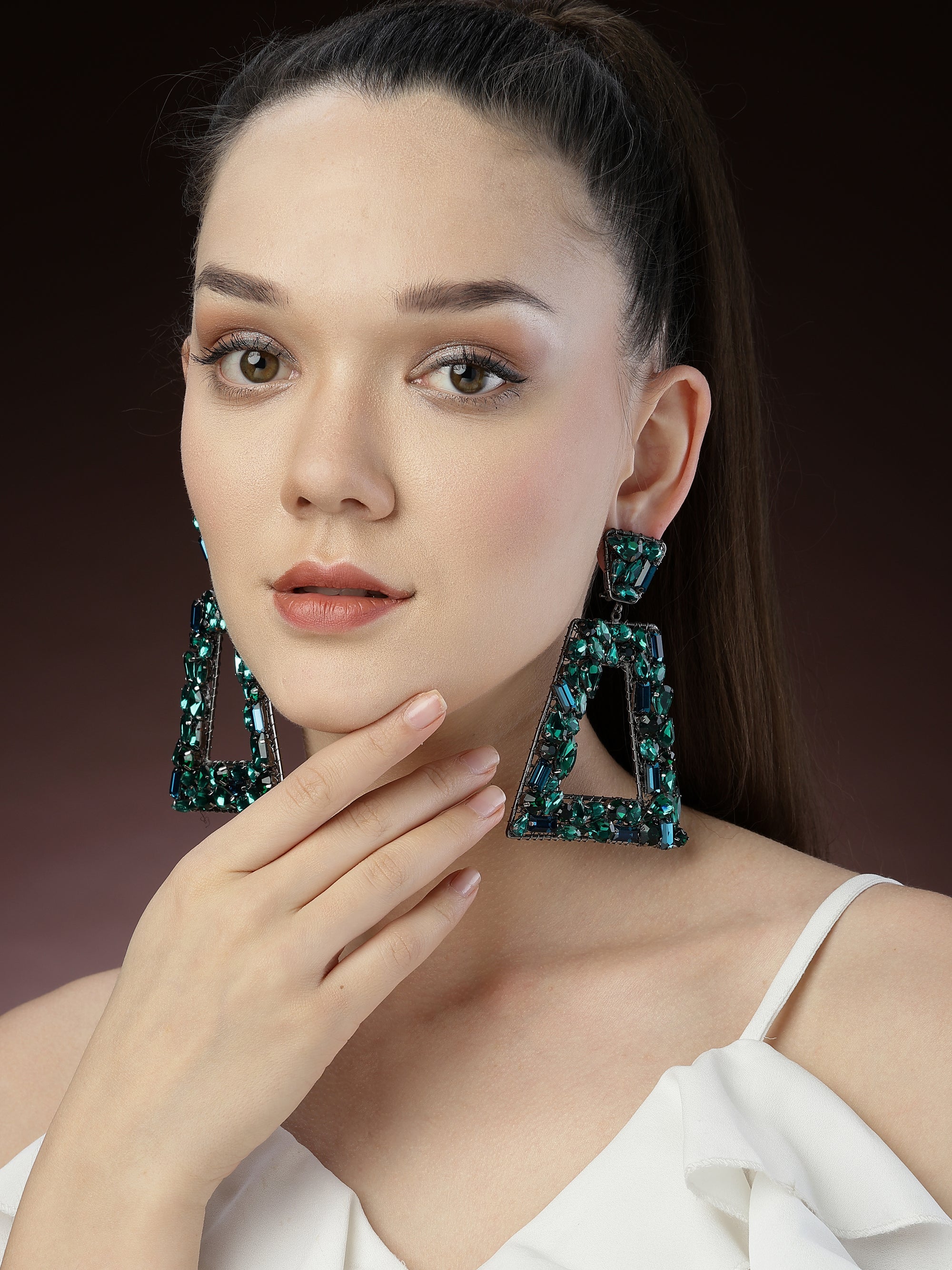 Teal Green Crystal Drop Earrings