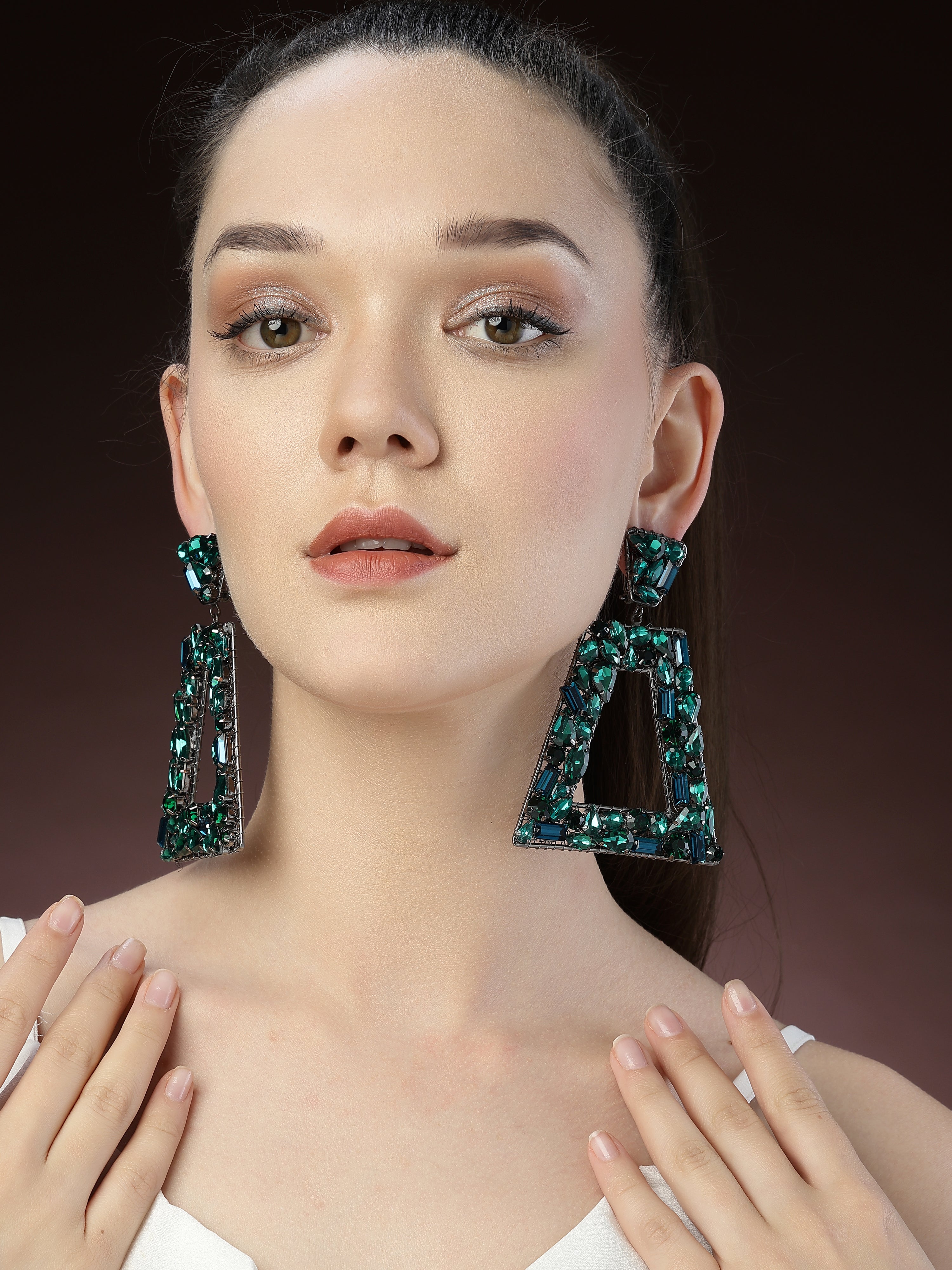 Teal Green Crystal Drop Earrings