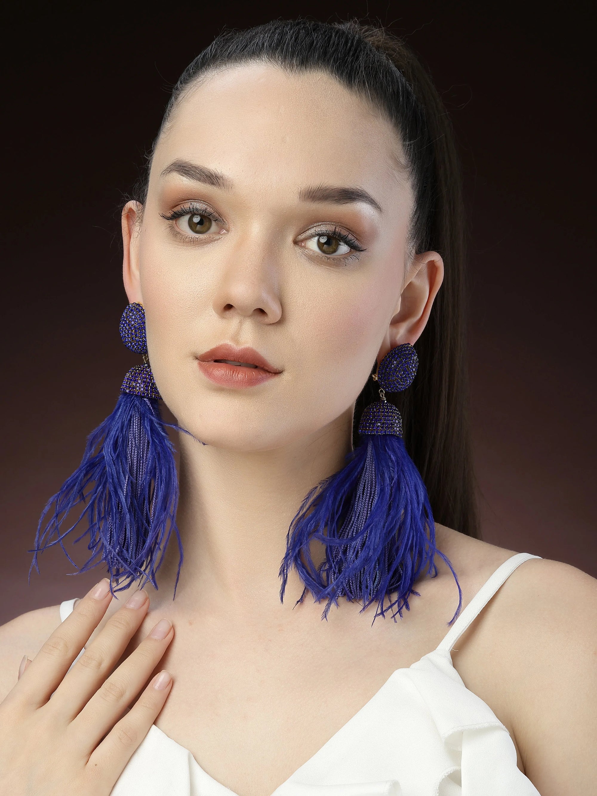 Blue Crystal Feather Earrings