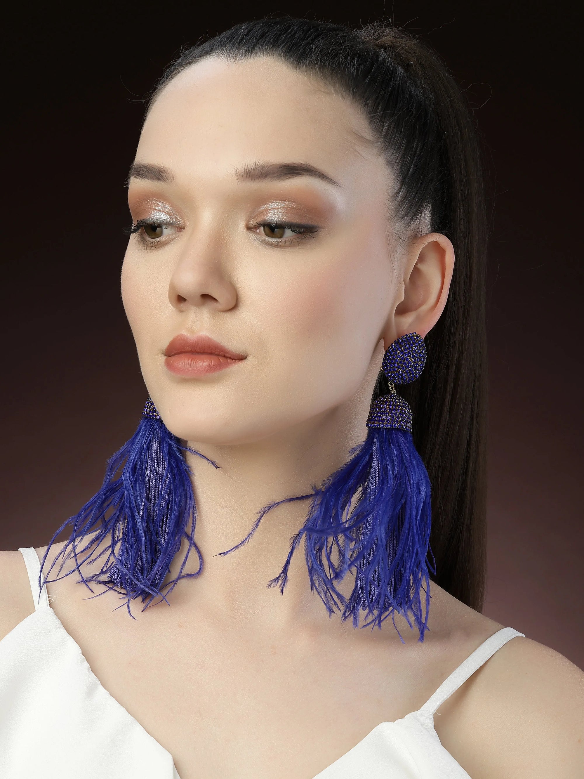 Blue Crystal Feather Earrings