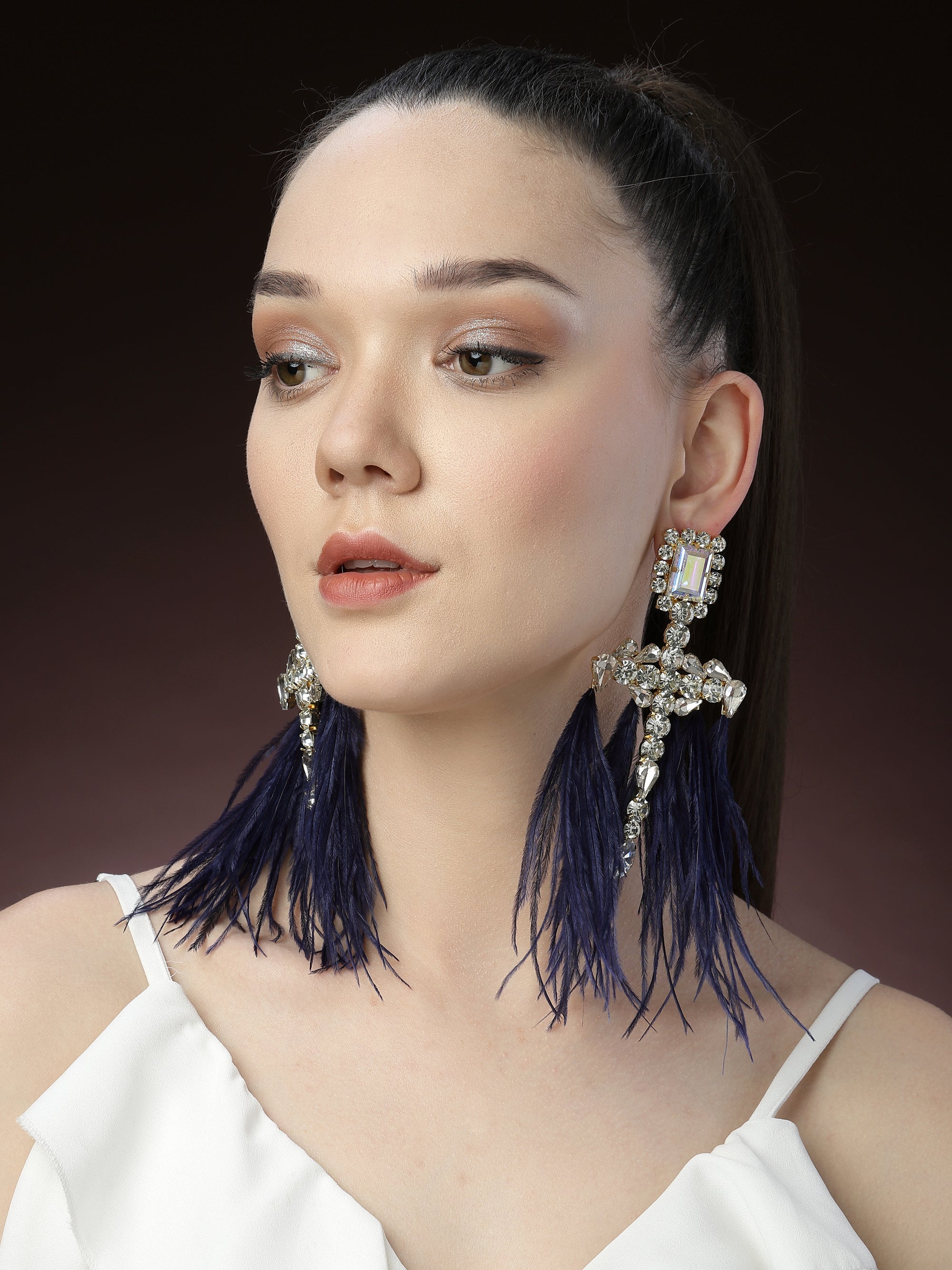 Navy Blue Feather Earrings