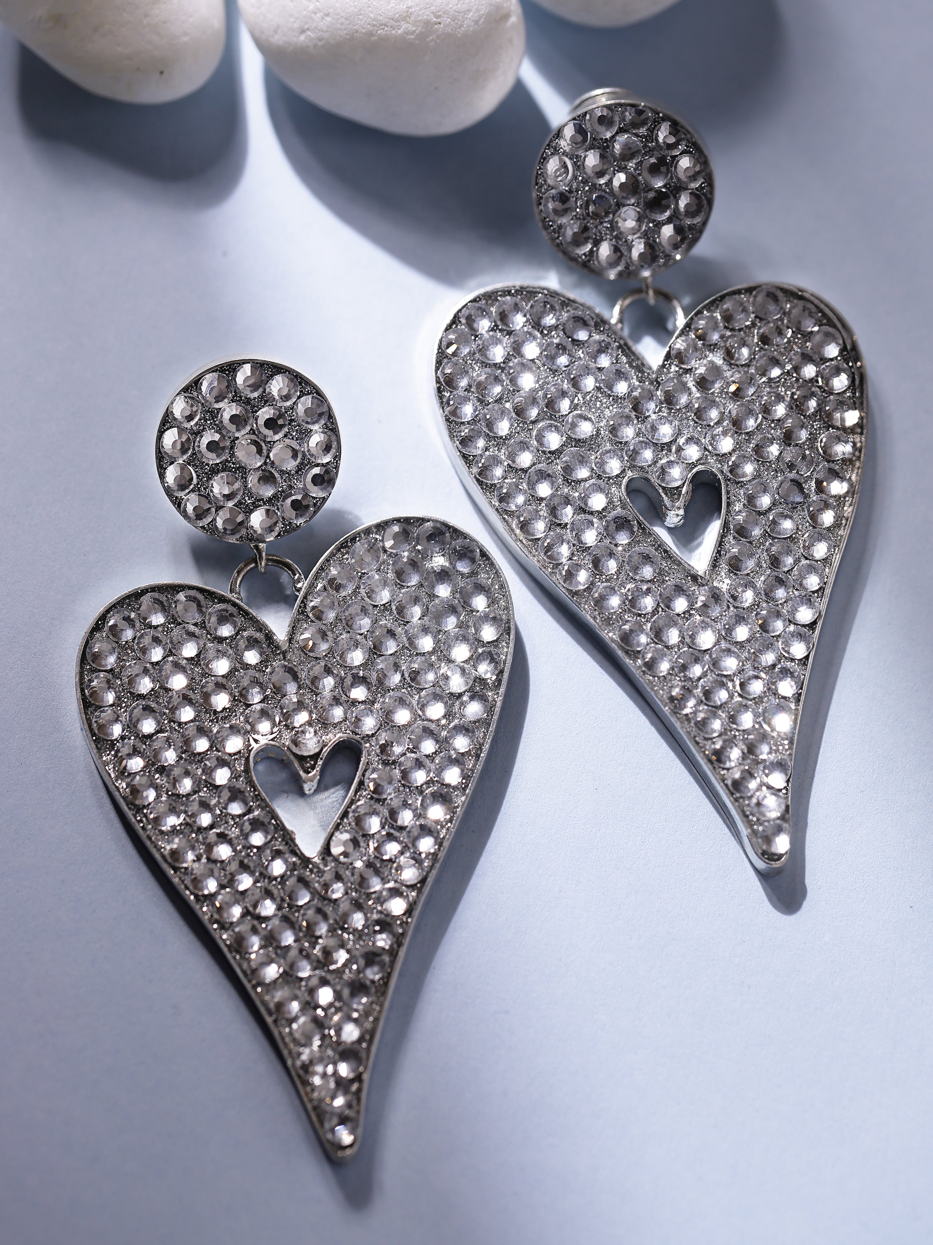 Silver Heart-Shaped Dangler Earrings