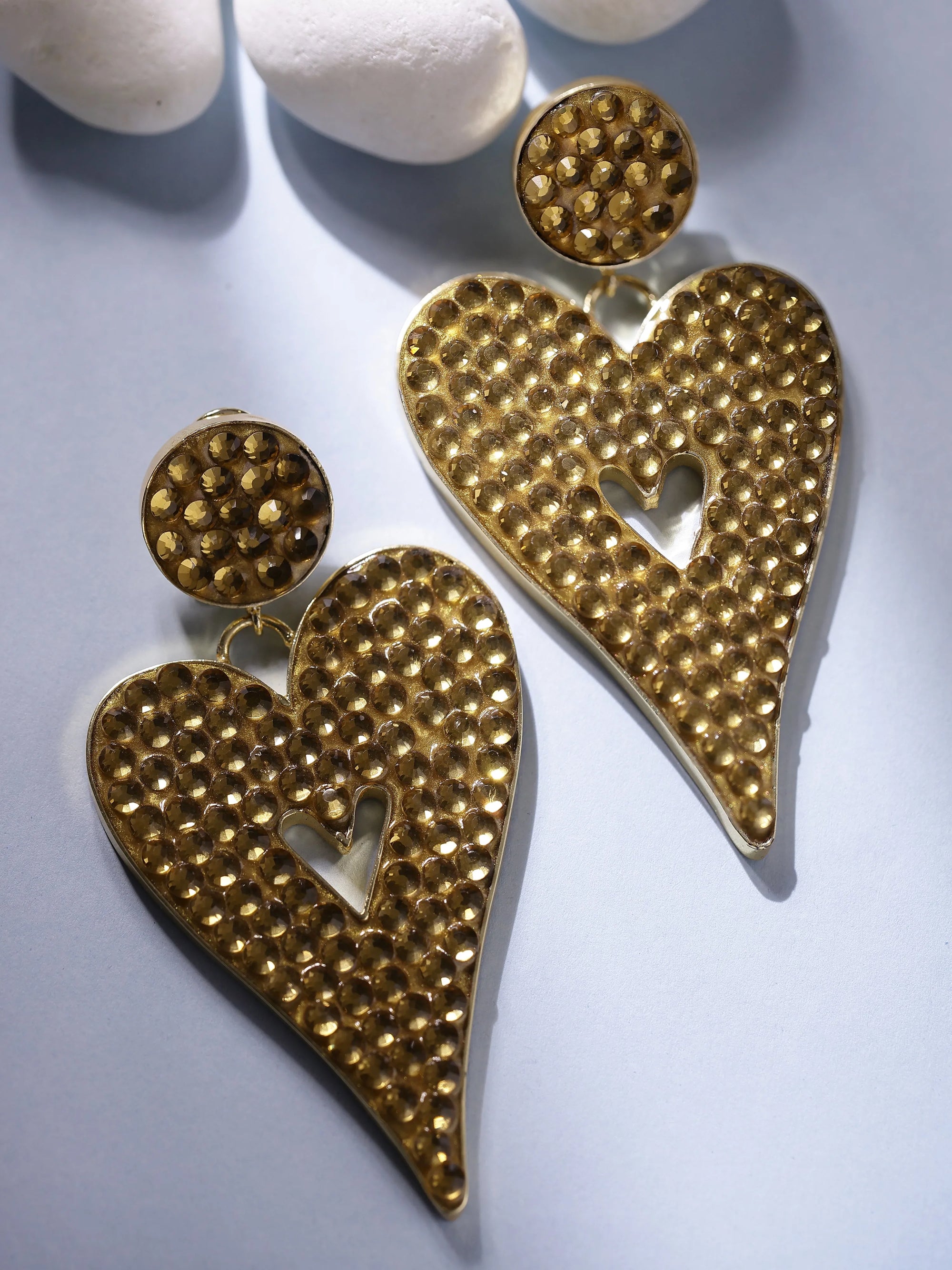 Gold Heart-Shaped Dangler Earrings