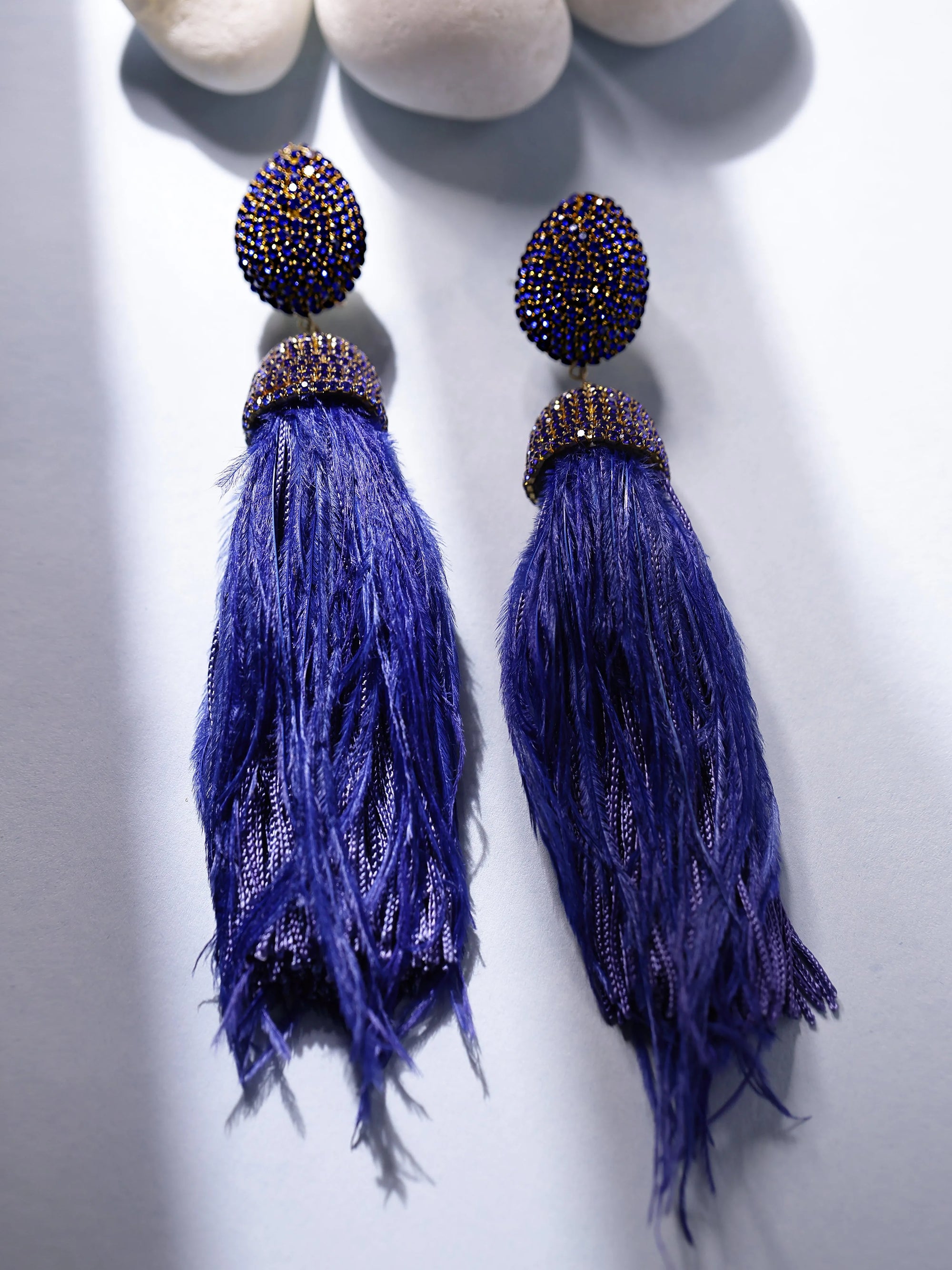 Blue Crystal Feather Earrings