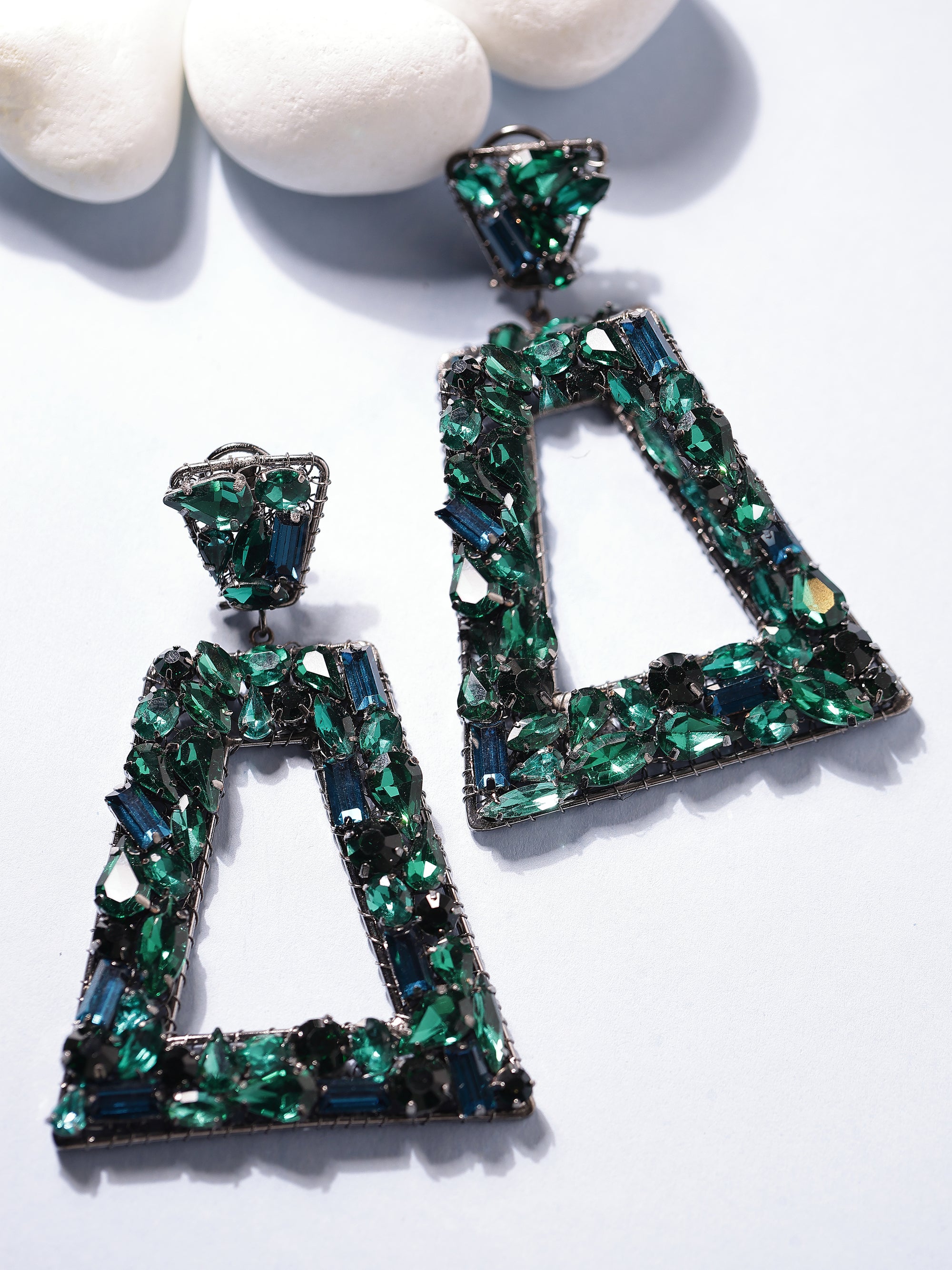 Teal Green Crystal Drop Earrings