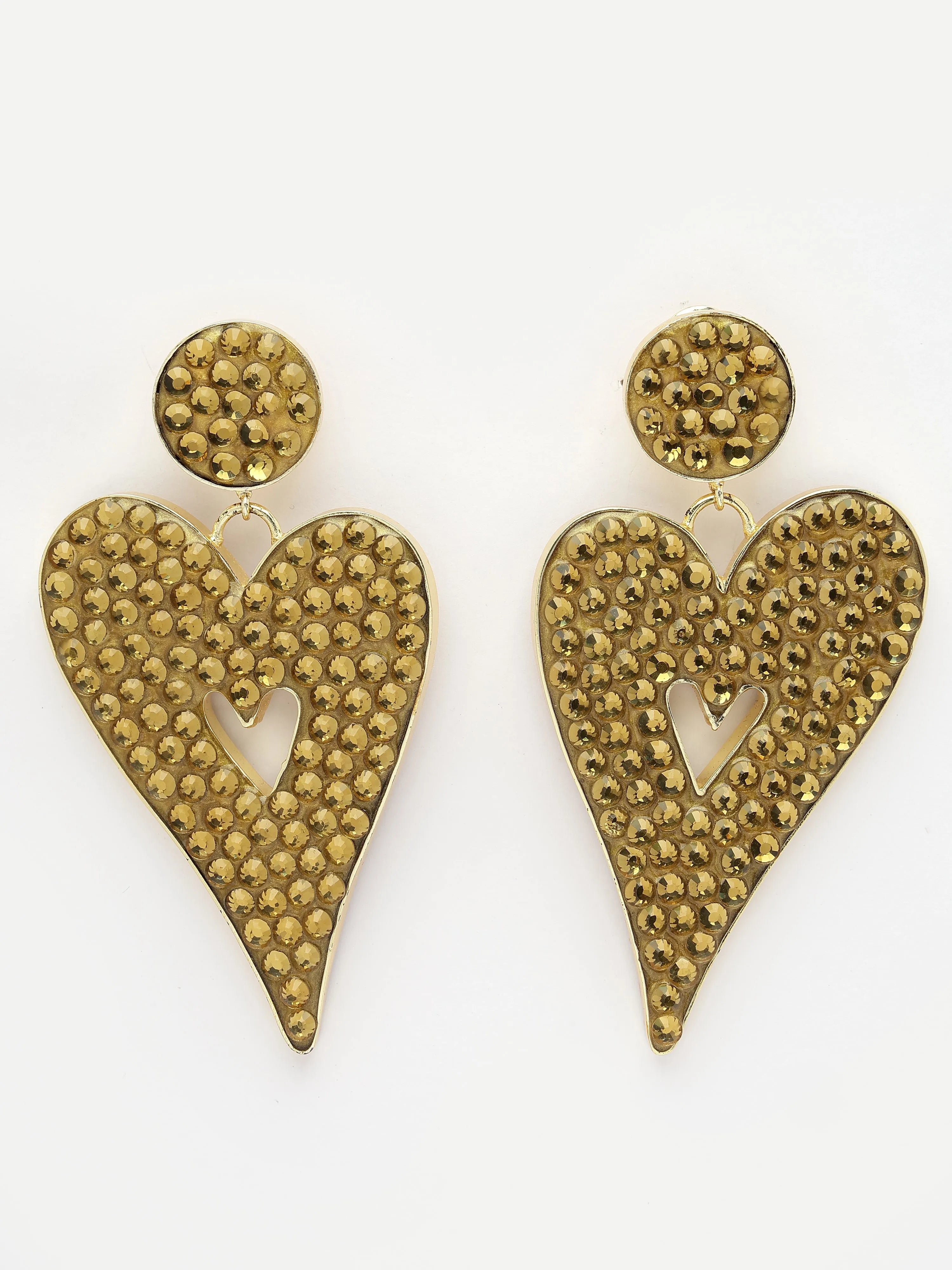 Gold Heart-Shaped Dangler Earrings