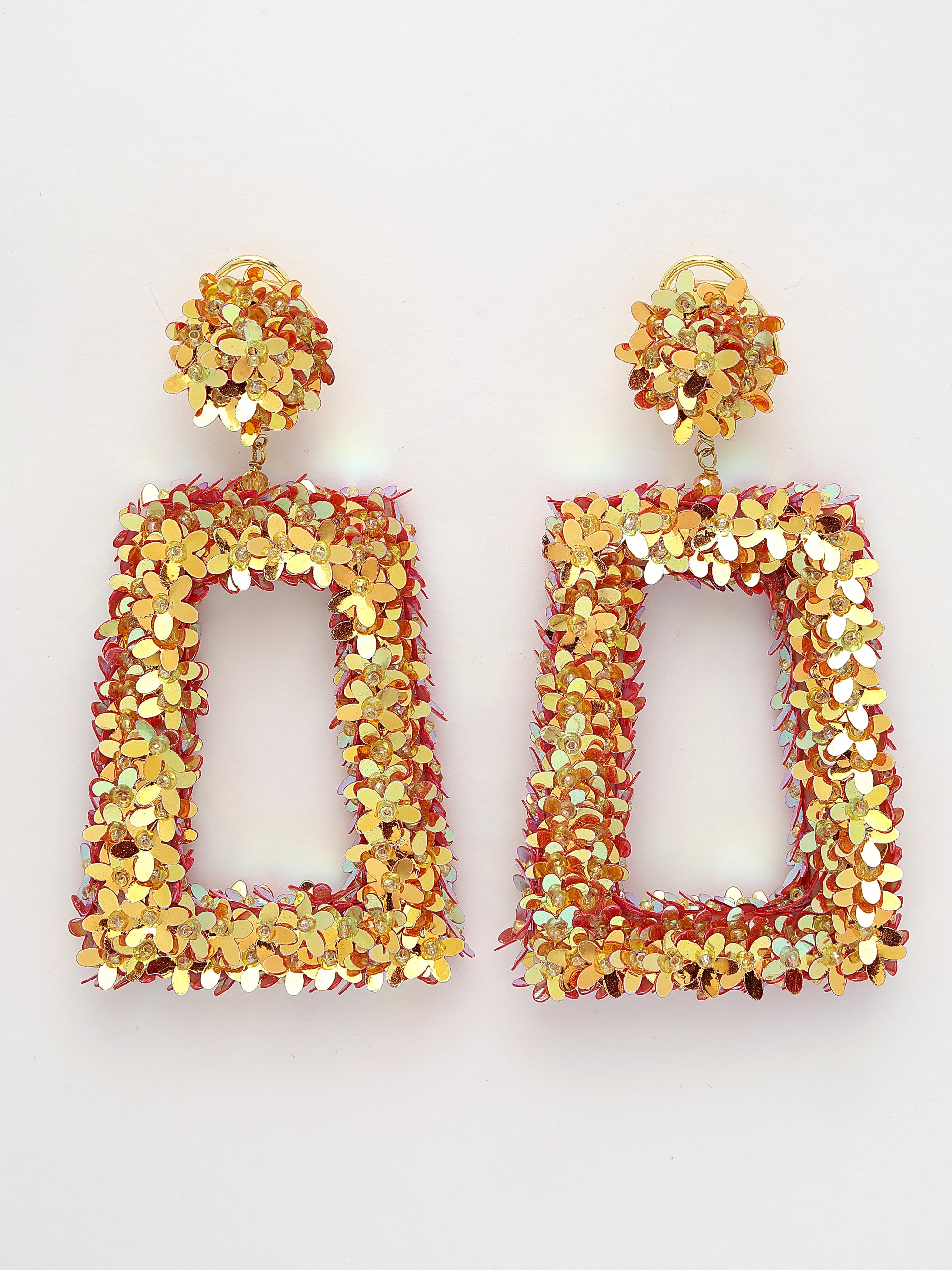 Gold Floral Dangler Earrings