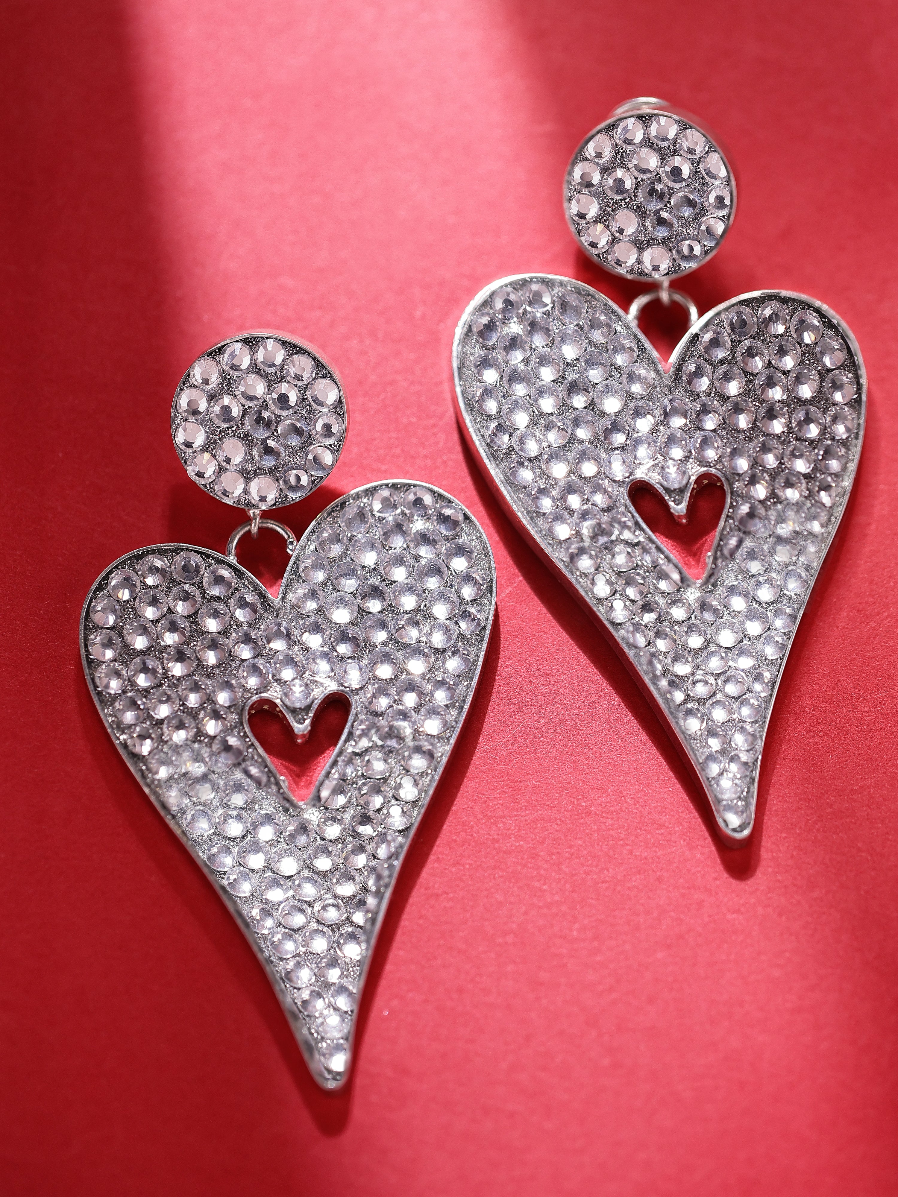 Silver Heart-Shaped Dangler Earrings