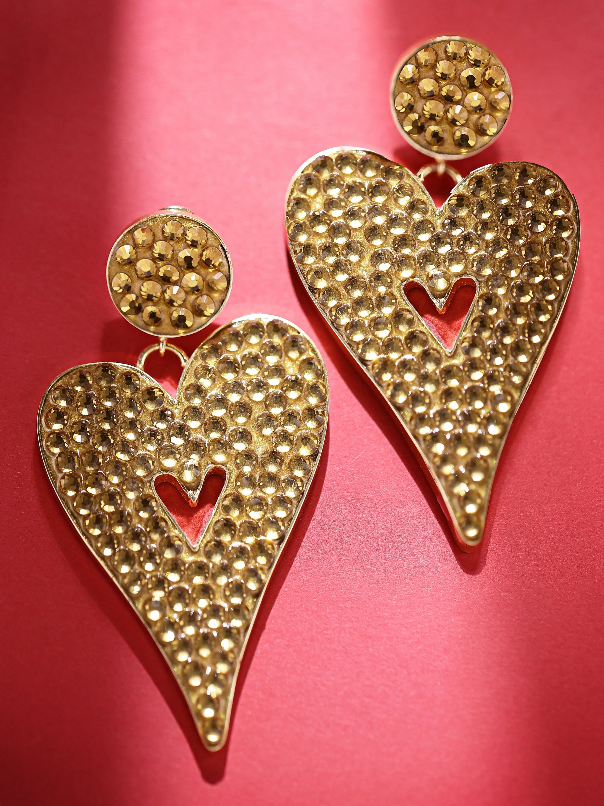 Gold Heart-Shaped Dangler Earrings