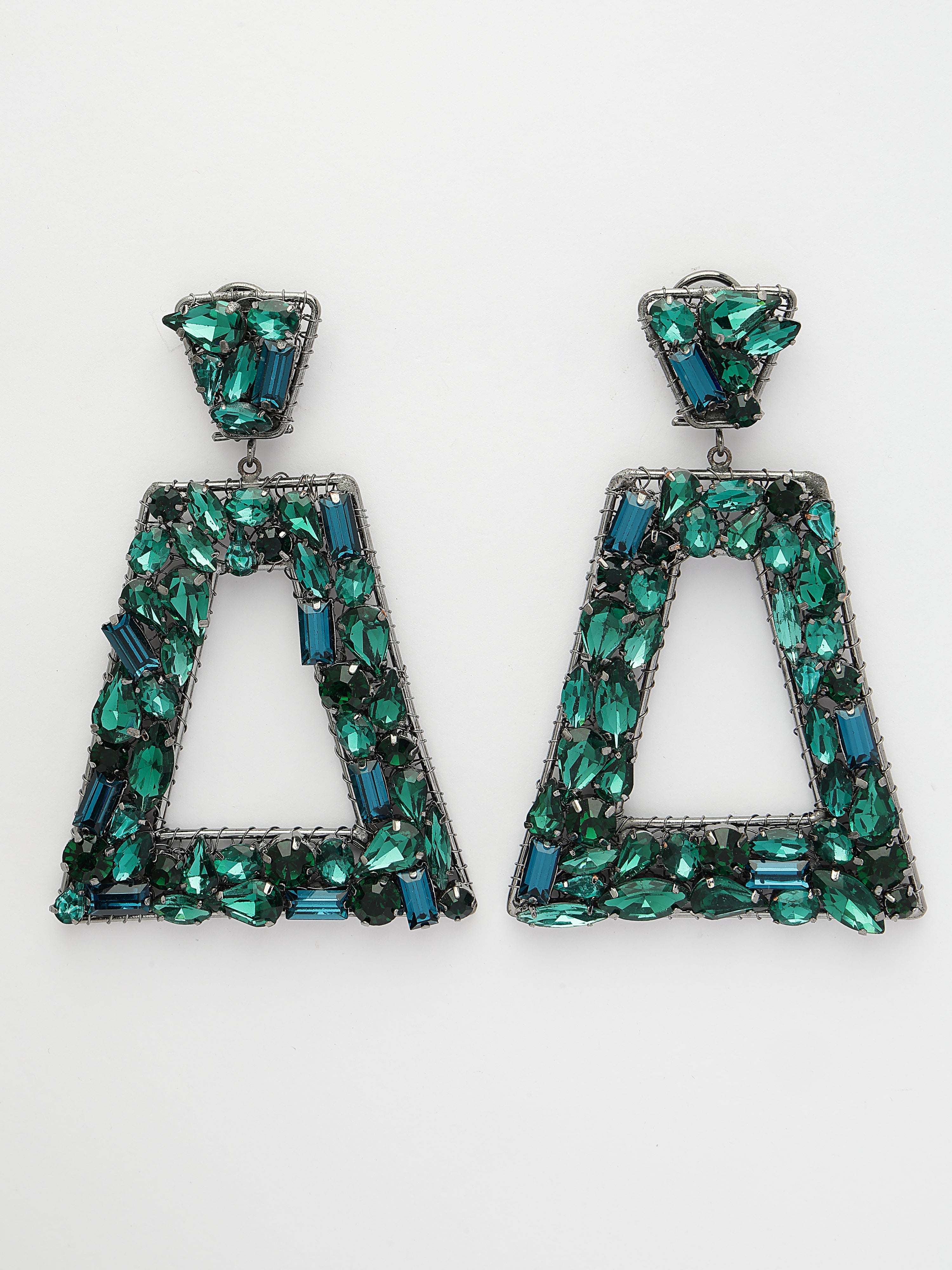 Teal Green Crystal Drop Earrings