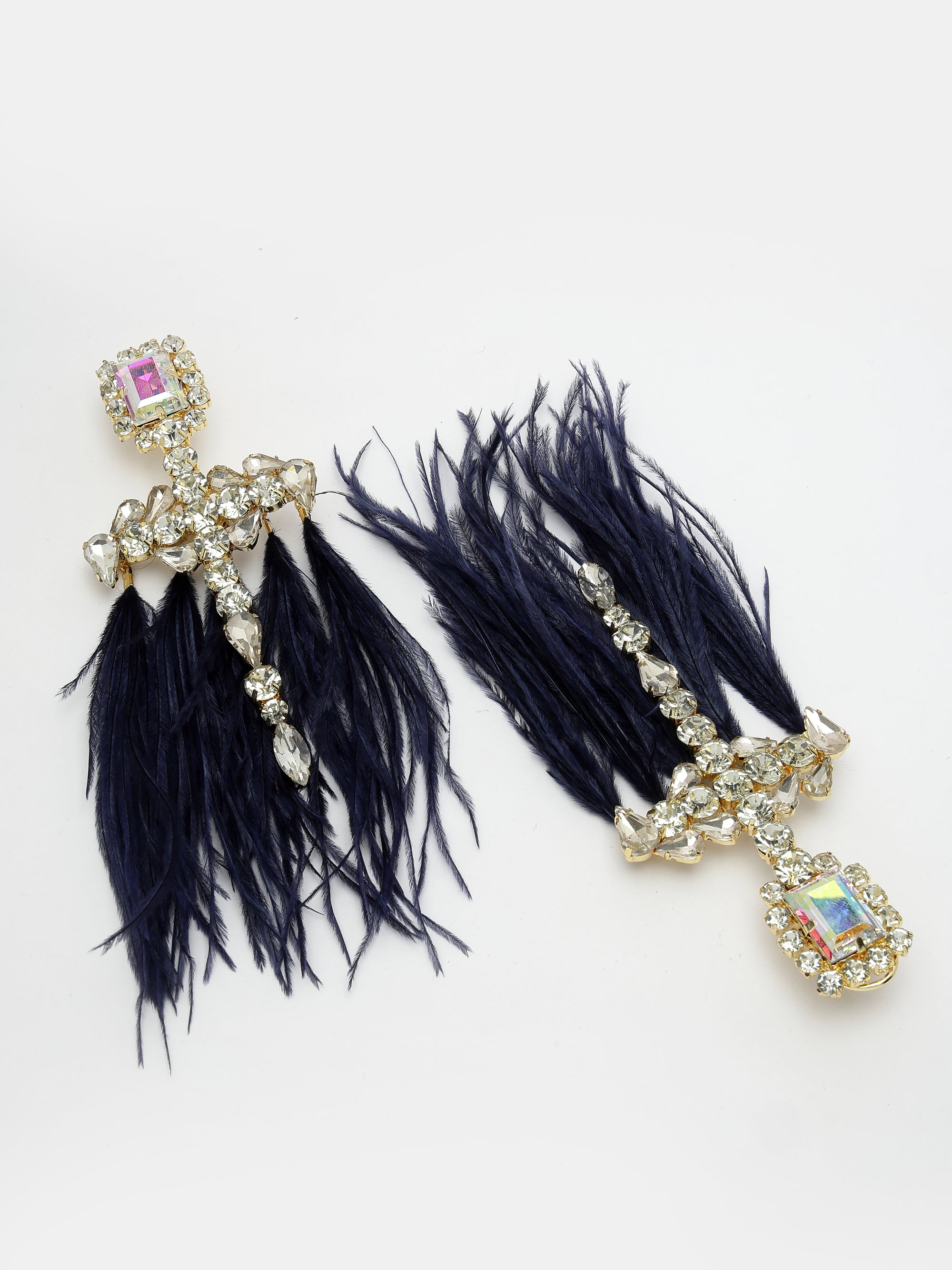 Navy Blue Feather Earrings